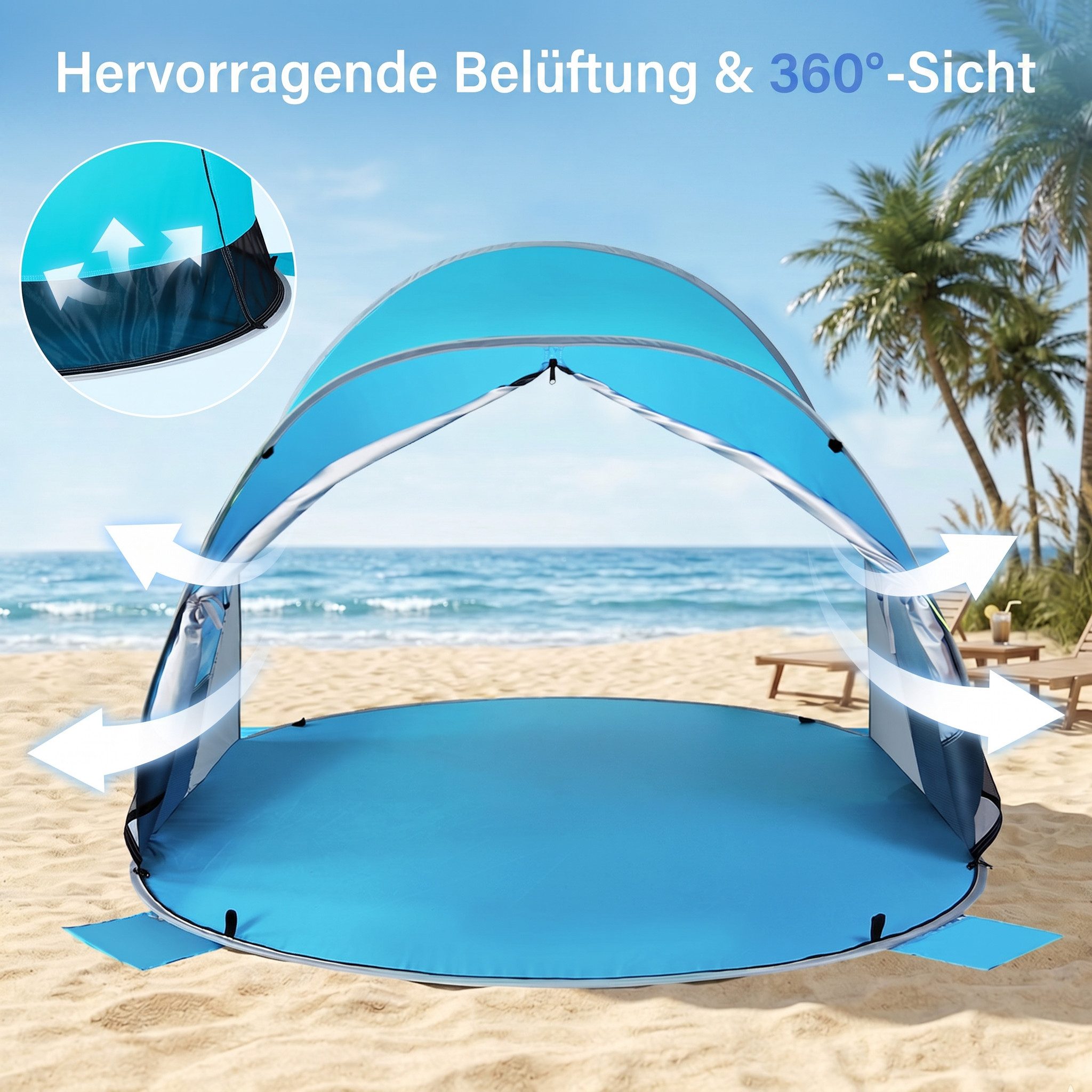 Wolfwise Kuppelzelt Strandmuschel Pop-Up Zelt mit UV-Schutz 50+, 2-6 Personen Strandzelt, Personen: 4 (Set, 1 x Zelt, mit Transporttasche), UV-Schutz 50+, Wasse – Bild 5 von 5