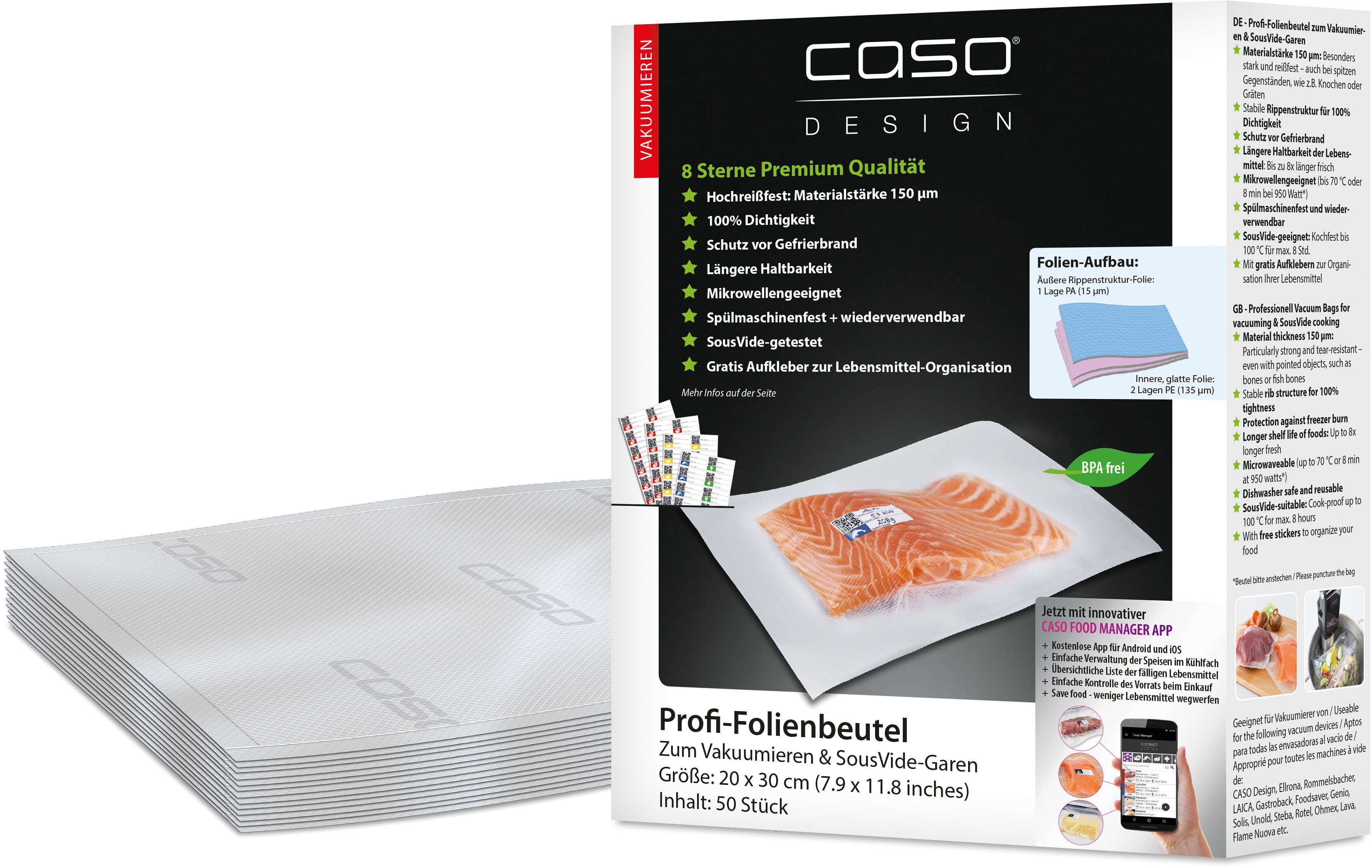 Image of Caso Vakuumierbeutel 1219, Zubehör für alle handelsüblichen Balken Vakuumierer, 50 Stück