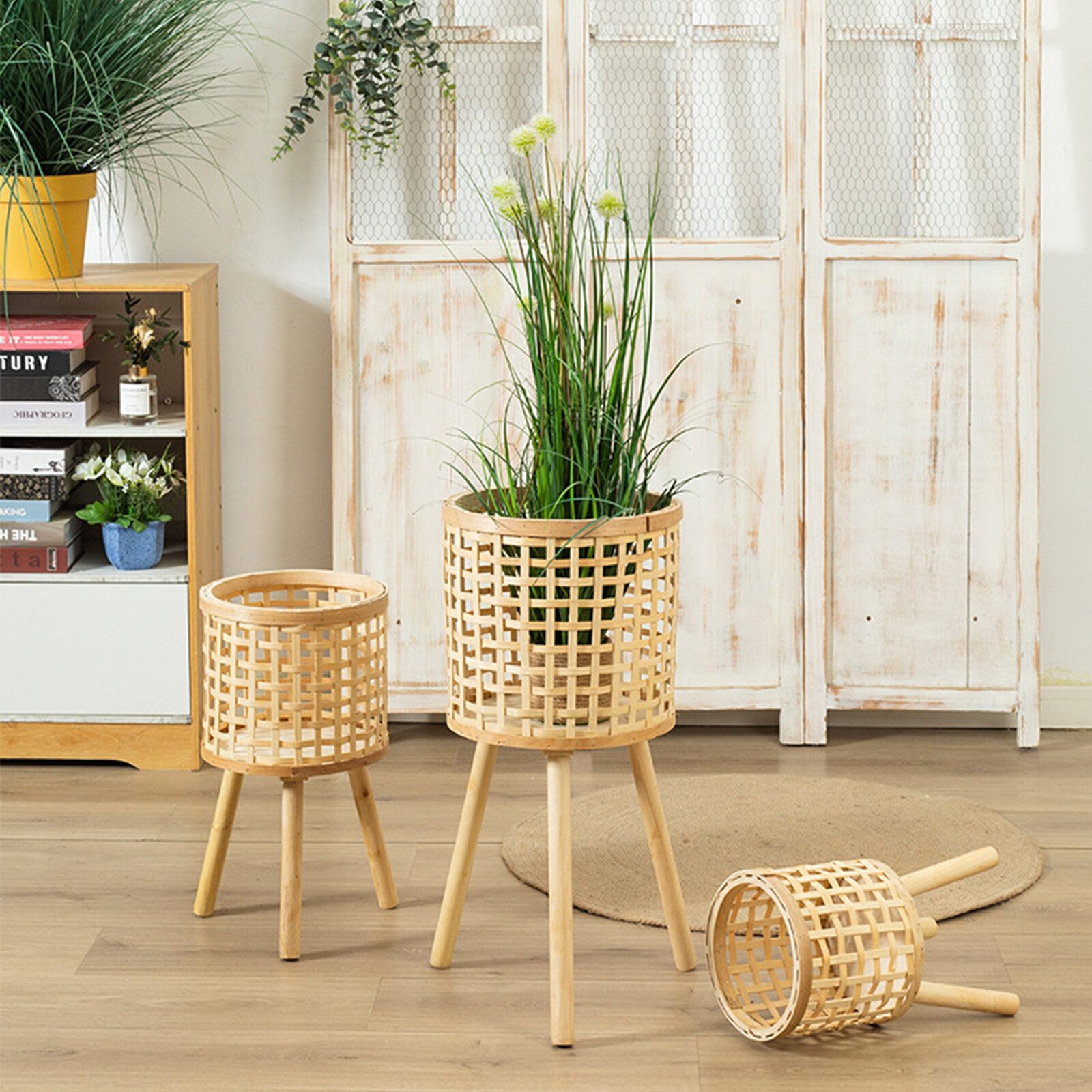 SEEZSSA Blumenständer Geflochtener Bodenständer Blumenkübel Pflanzenständer günstig online kaufen