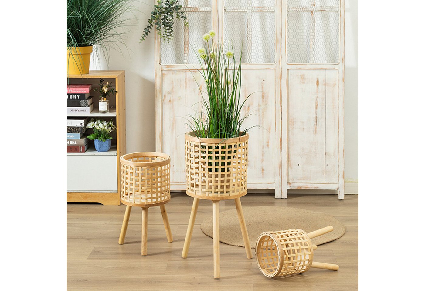 Thumbnail - SEEZSSA Blumenständer Geflochtener Bodenständer Blumenkübel Pflanzenständer Pflanztopf, (Geflochtener Blumentopf Nachahm...