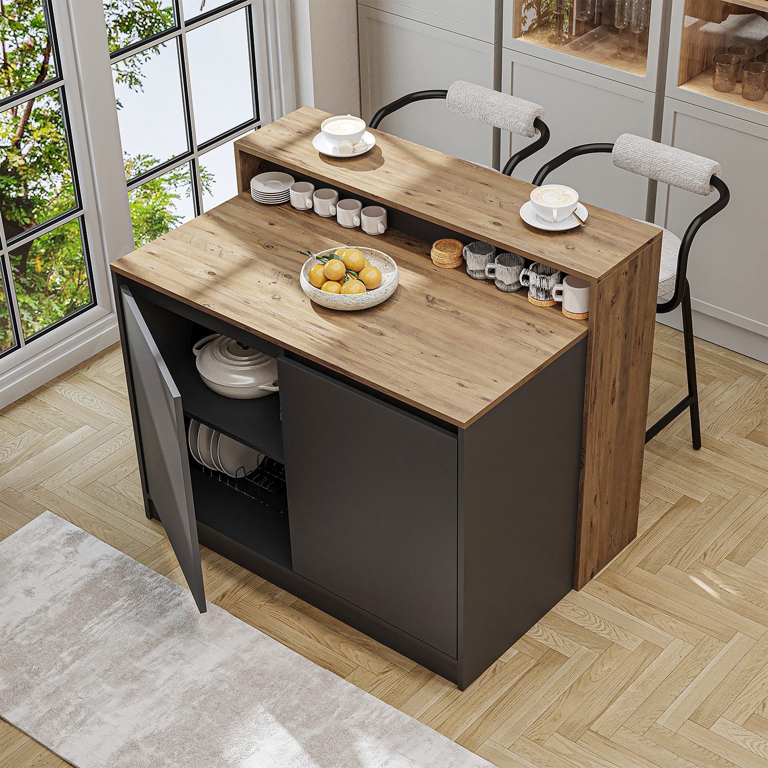 Roomart Kücheninsel Kücheninsel CORTADO 120 cm, Bartisch & Stauraum, 4 Farben, (Bartisch, Kücheninsel), Thekenebene rückseitig, 4-Fach-Unterschrank, Barhocker-kompatibel