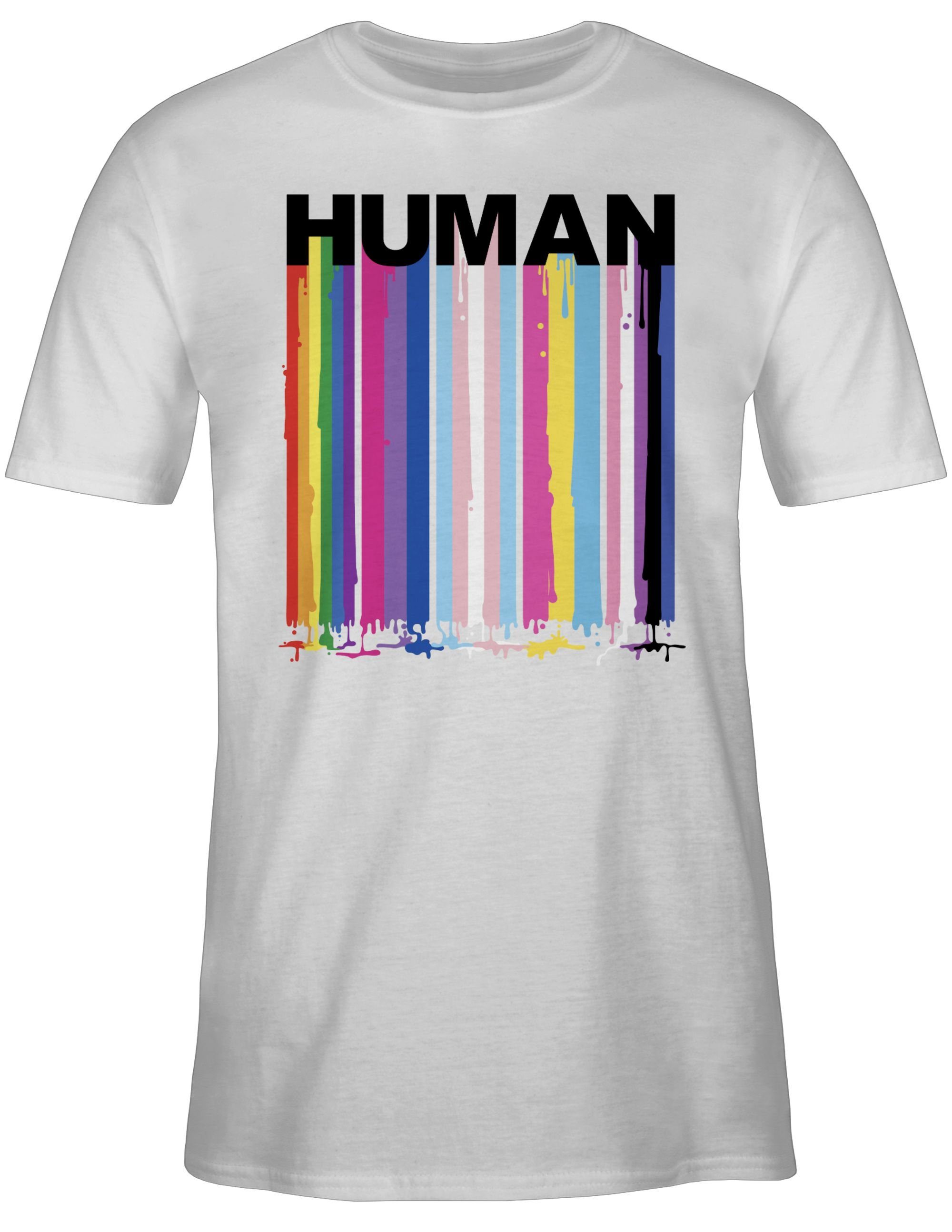 Kleidung LGBT Tropfen Weiß Farben HUMAN Blockschrift Regenbogen 1 Shirtracer T-Shirt