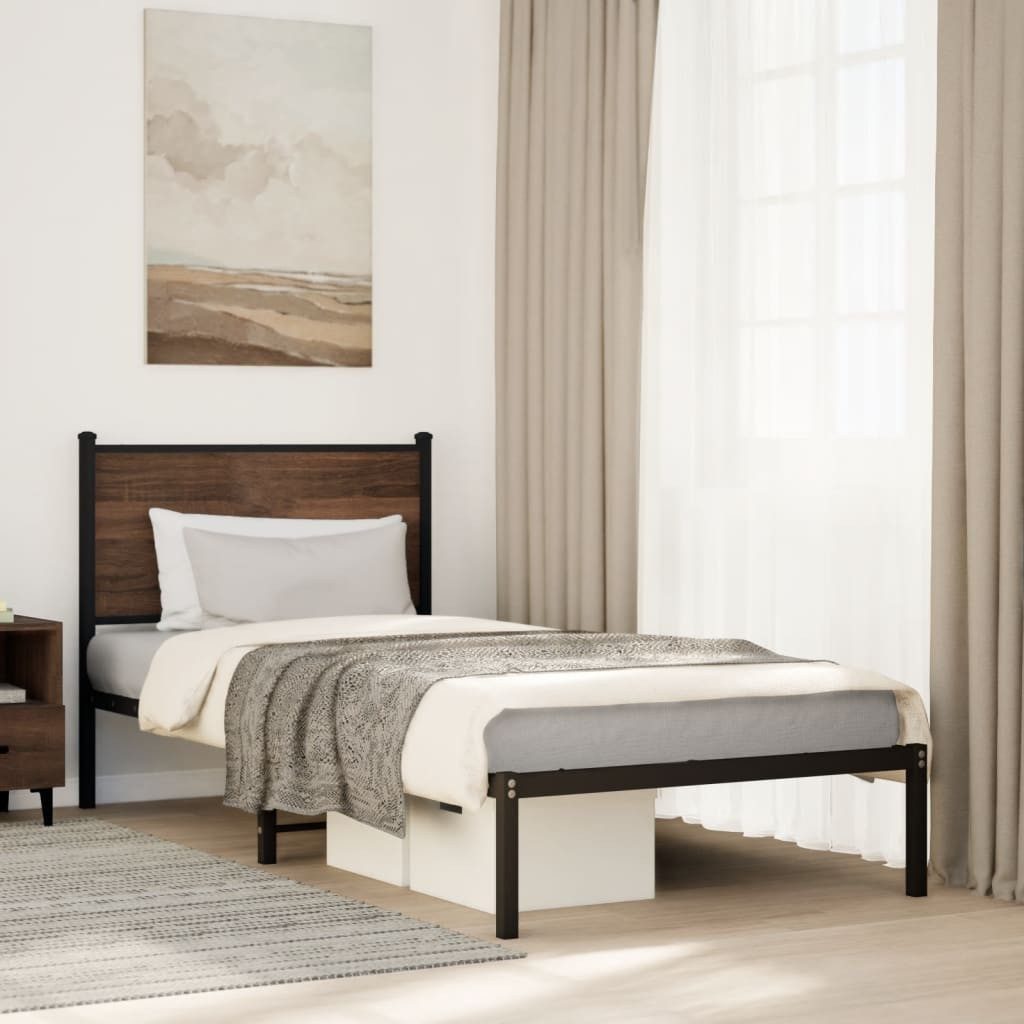 vidaXL Bett, Metallbett ohne Matratze Braun Eichen-Optik 90x190 cm günstig online kaufen