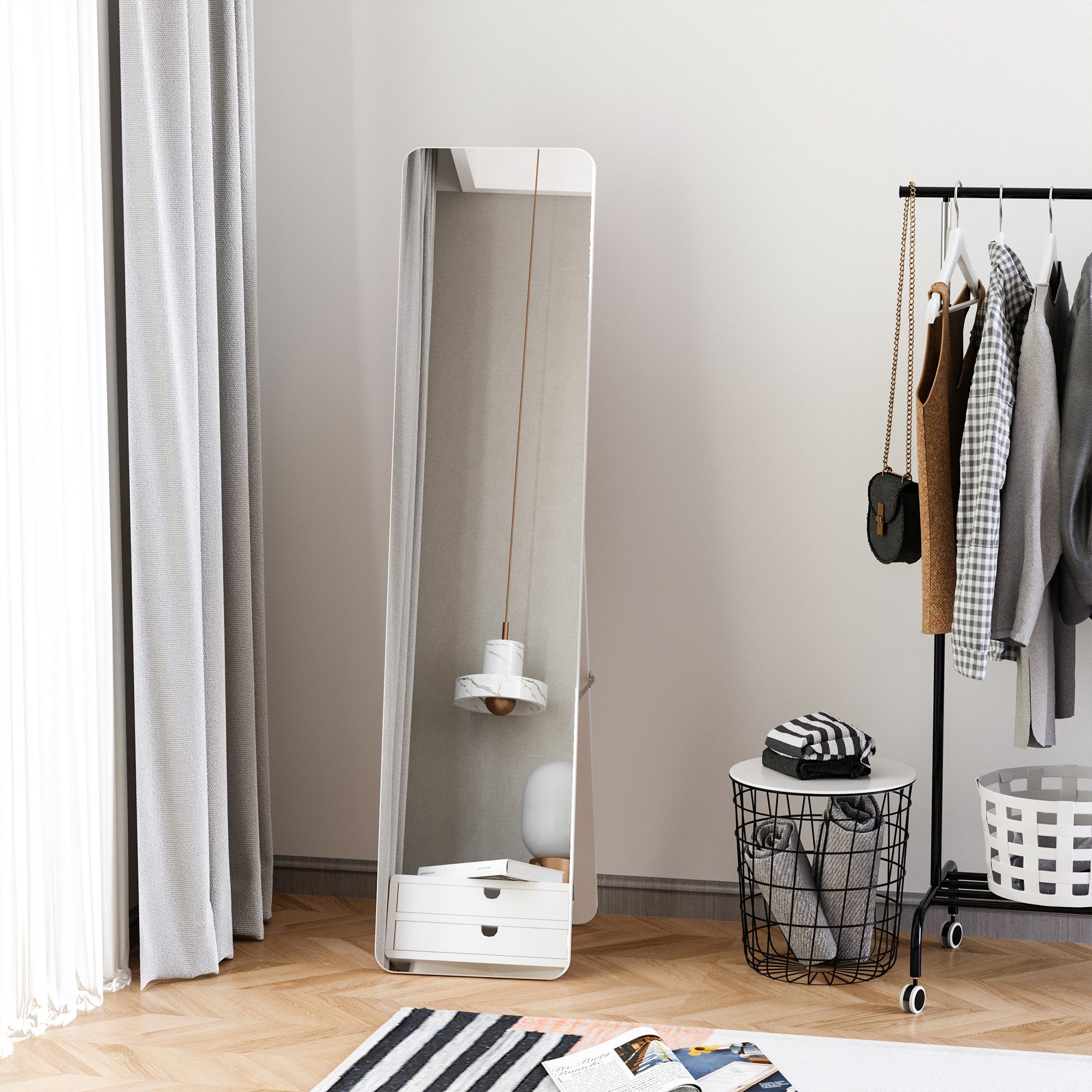 MC Star Standspiegel Ganzkörperspiegel mit klappbarem Rahmen, stabiler Schminkspiegel (frei stehend oder wandmontiert für Wohnzimmer & Ankleidezimmer)