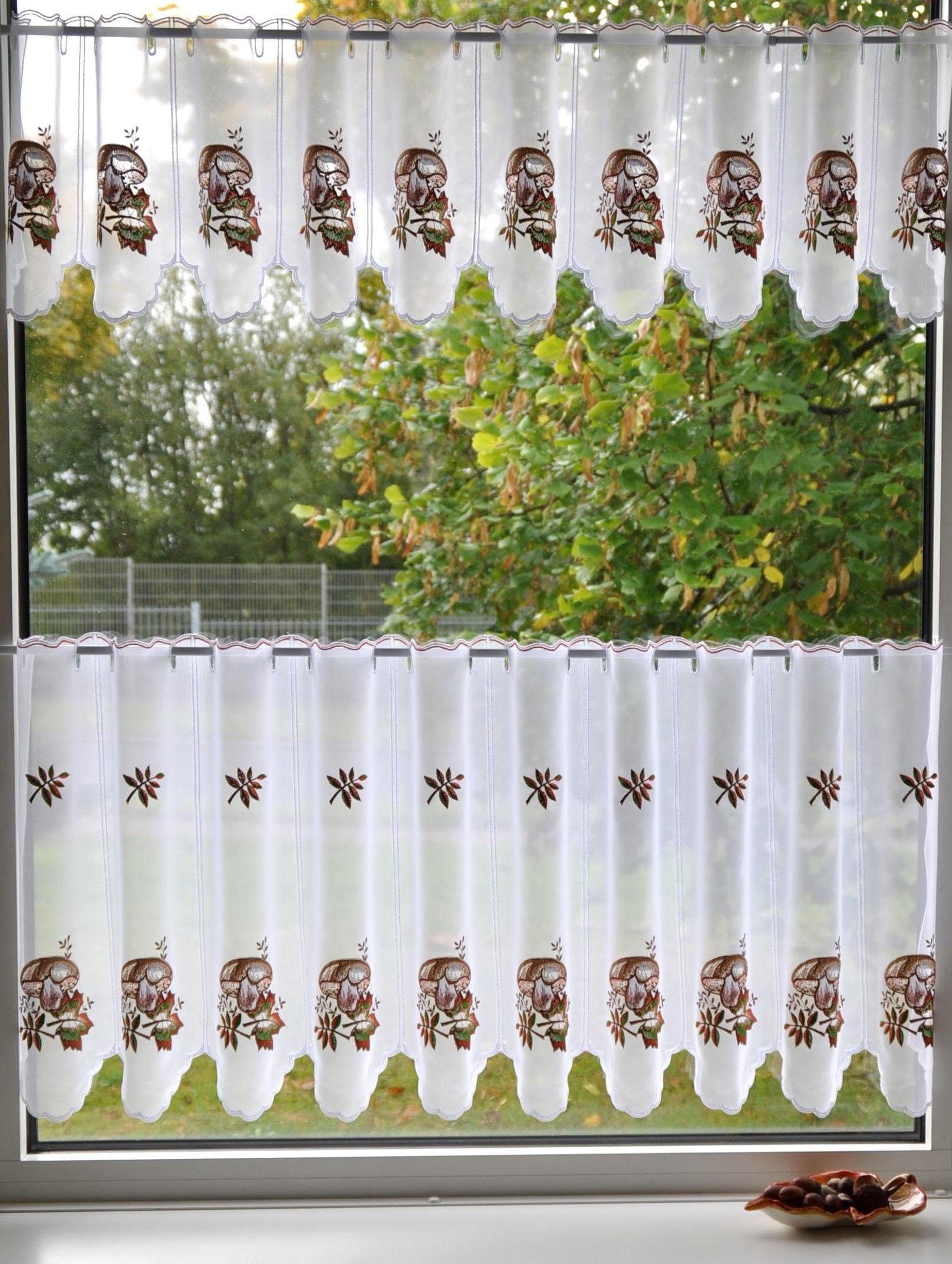 Scheibengardine Pilze, Stickereien Plauen, Stangendurchzug (1 St), transparent, Voile