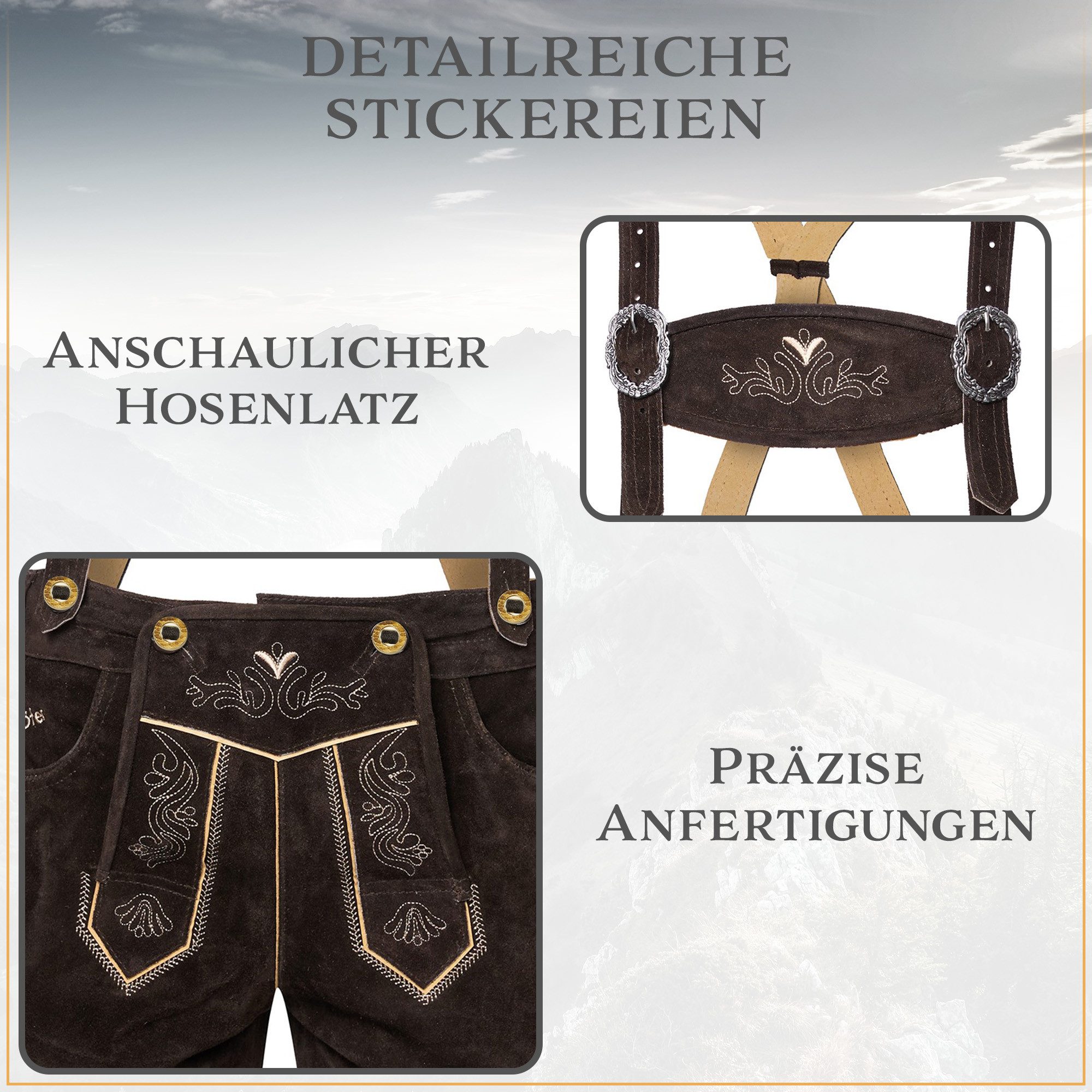 Steigenhöfer Manufaktur Trachtenlederhose Lederhose Herren Tracht kurz - Anton - 100% Rindsleder - Kurze Hose (Inklusive verstellbarer Träger) Traditionelle Ech – Bild 4 von 5