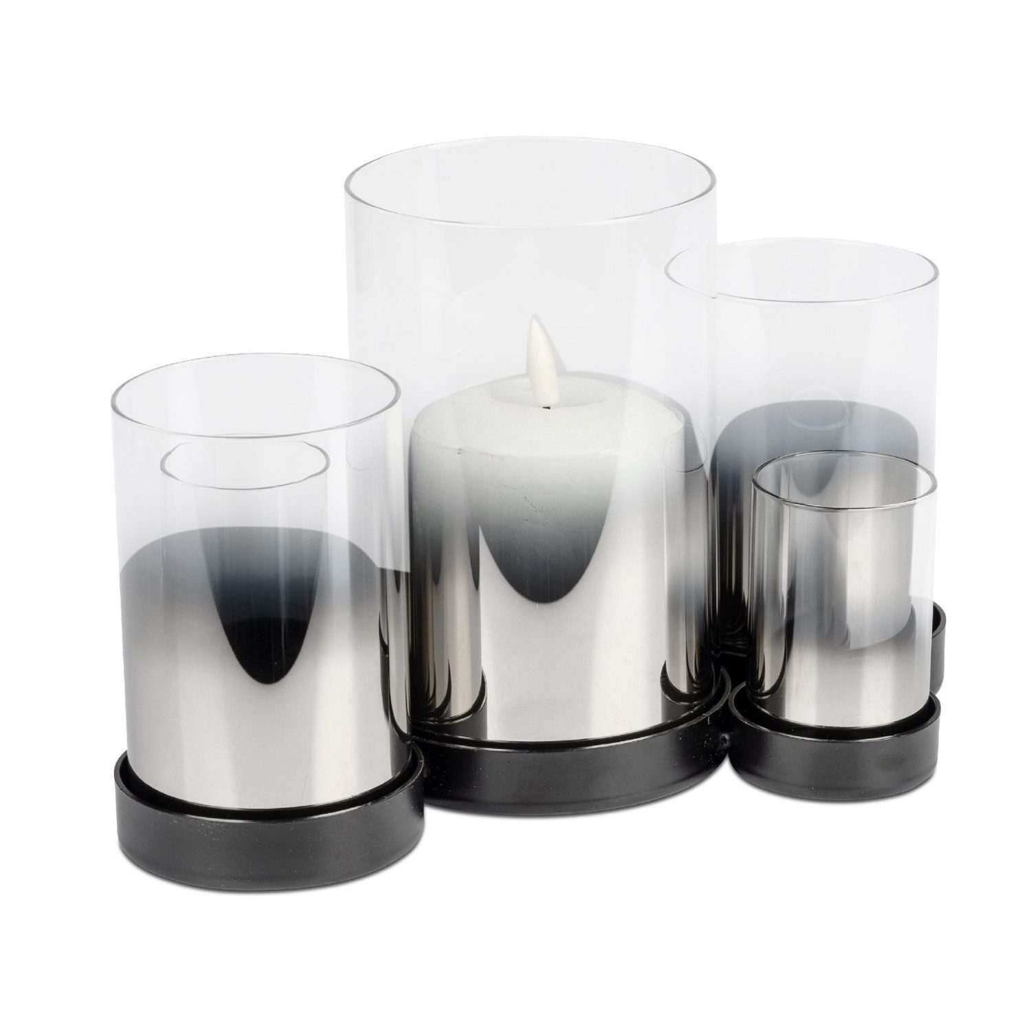 formano Windlicht Rauchglas, für 4 Kerzen, Schwarz, Rauchglas, H: 16cm
