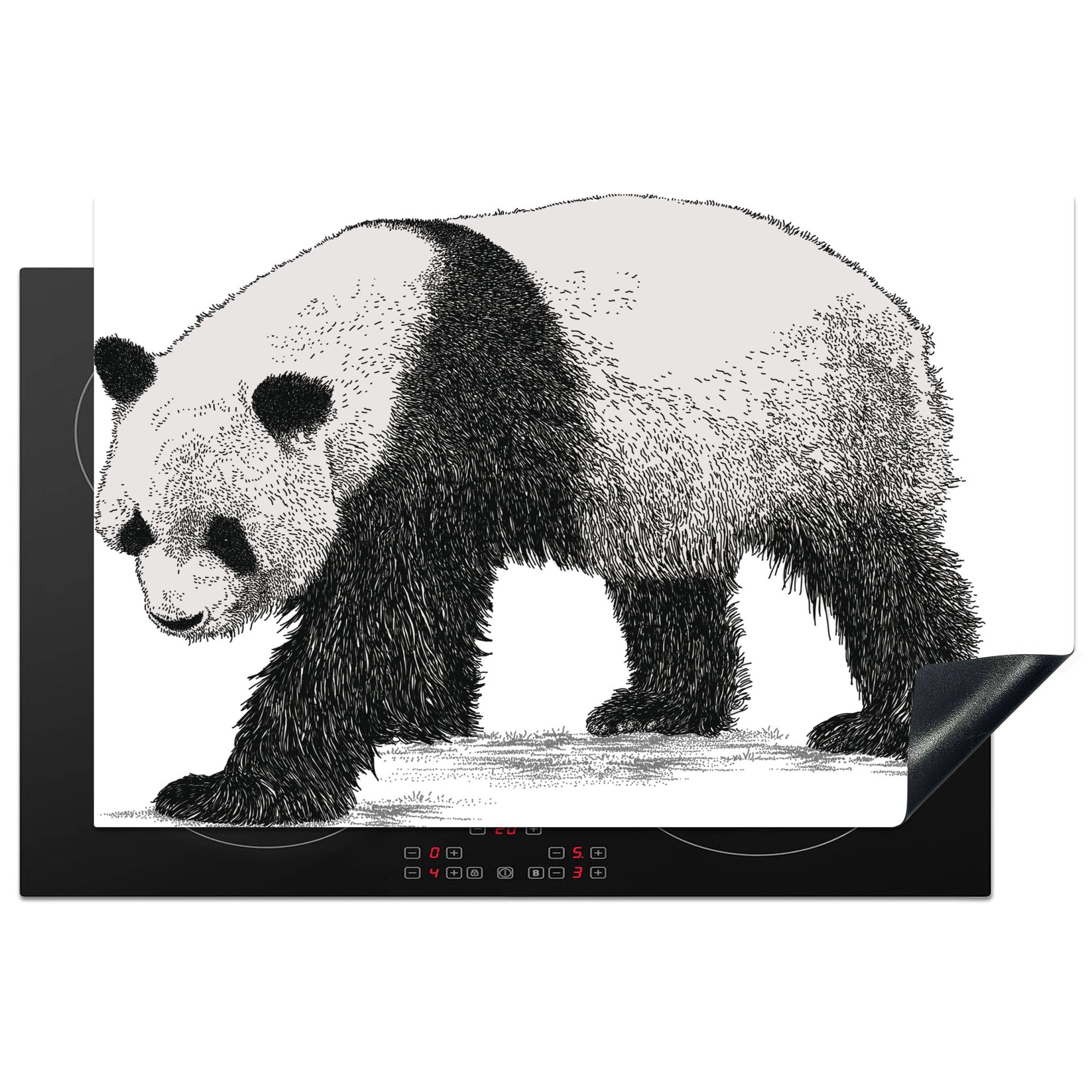 Schwarz Ceranfeldabdeckung tlg), Panda Weiß, küche, (1 MuchoWow Vinyl, - 81x52 die Induktionskochfeld Schutz - cm, Realismus - für Herdblende-/Abdeckplatte