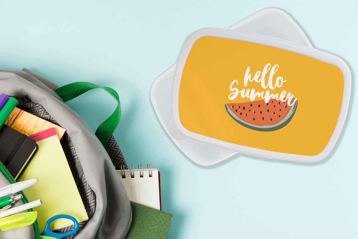 Mädchen Sommer Brotdose, für und MuchoWow (2-tlg), Erwachsene, Brotbox Jungs Kinder und Kunststoff, weiß für Wassermelone - Orange, Lunchbox -