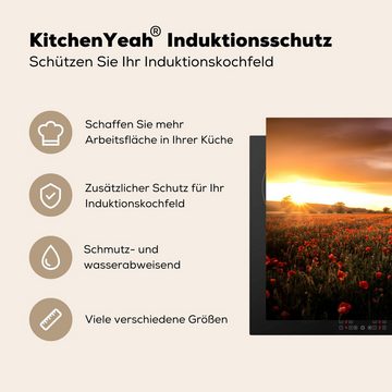 MuchoWow Herdblende-/Abdeckplatte Sonnenuntergang über den Mohnblumen in England, Vinyl, (1 tlg), 77x51 cm, Ceranfeldabdeckung, Arbeitsplatte für küche