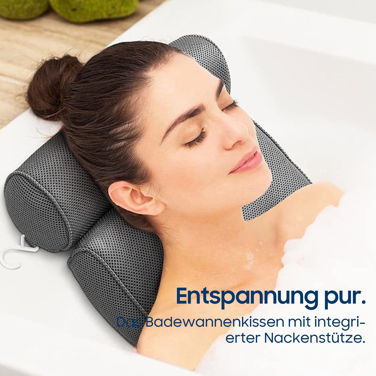 SURFOU Badewannenkissen Ergonomisches Muskelentspannendes Premium Badekissen, Badewannenkissen mit 6 Saugnäpfen für Badewanne und Home Spa Grau