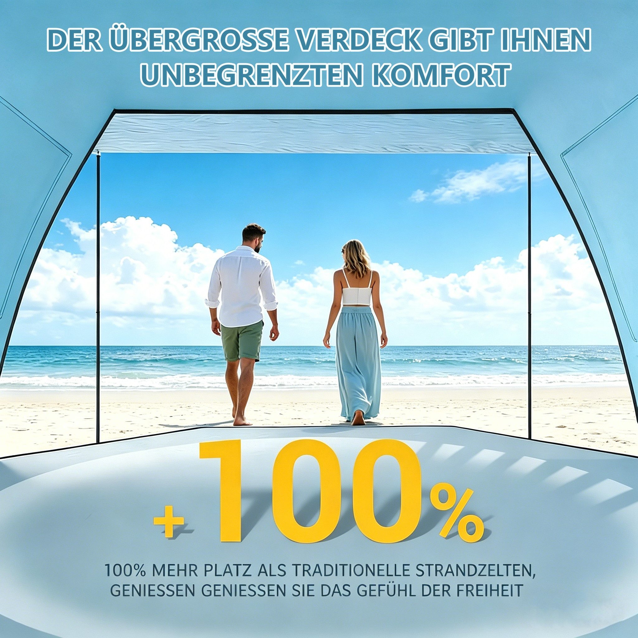 Elegear Strandmuschel mit Sonnendach für 4-5 Personen, Pop Up Strandzelt (UV Schutz UPF 50), Personen: 4 (1 tlg), Strandmuschel Tragbares mit Sandsäcken, Erdspießen und Seilen