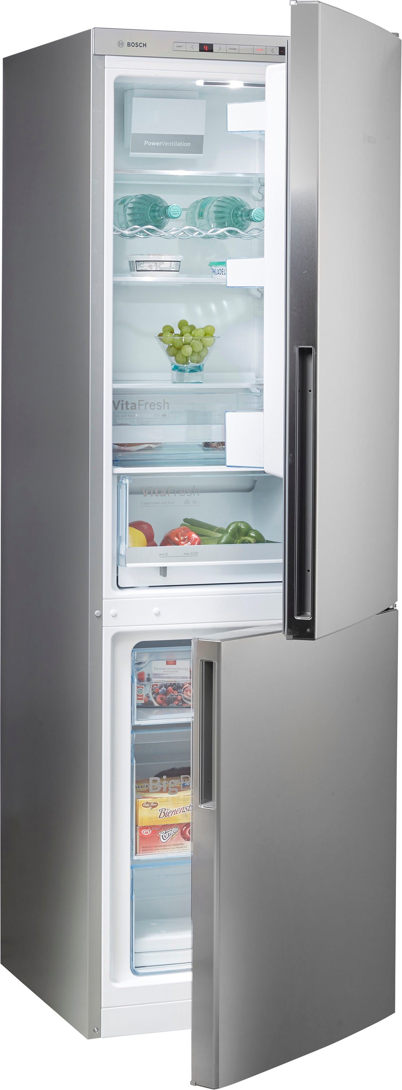 BOSCH Kühl-/Gefrierkombination Serie 6 KGE36AICA, 186 cm hoch, 60 cm breit, Low Frost, VitaFresh Schublade, Big Box, LED-Licht, Super Kühlen