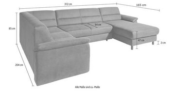 sit&more Wohnlandschaft Ascara U-Form, inklusive Boxspring/Federkern-Polsterung, wahlweise mit Bettfunktion