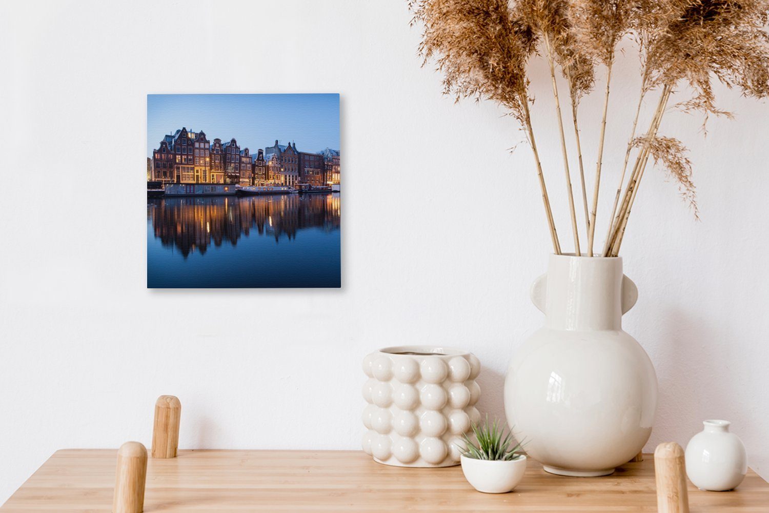 Wohnzimmer Bilder Schlafzimmer Leinwand - (1 Leinwandbild - St), für OneMillionCanvasses® Amsterdam Sonnenuntergang Spiegelung,