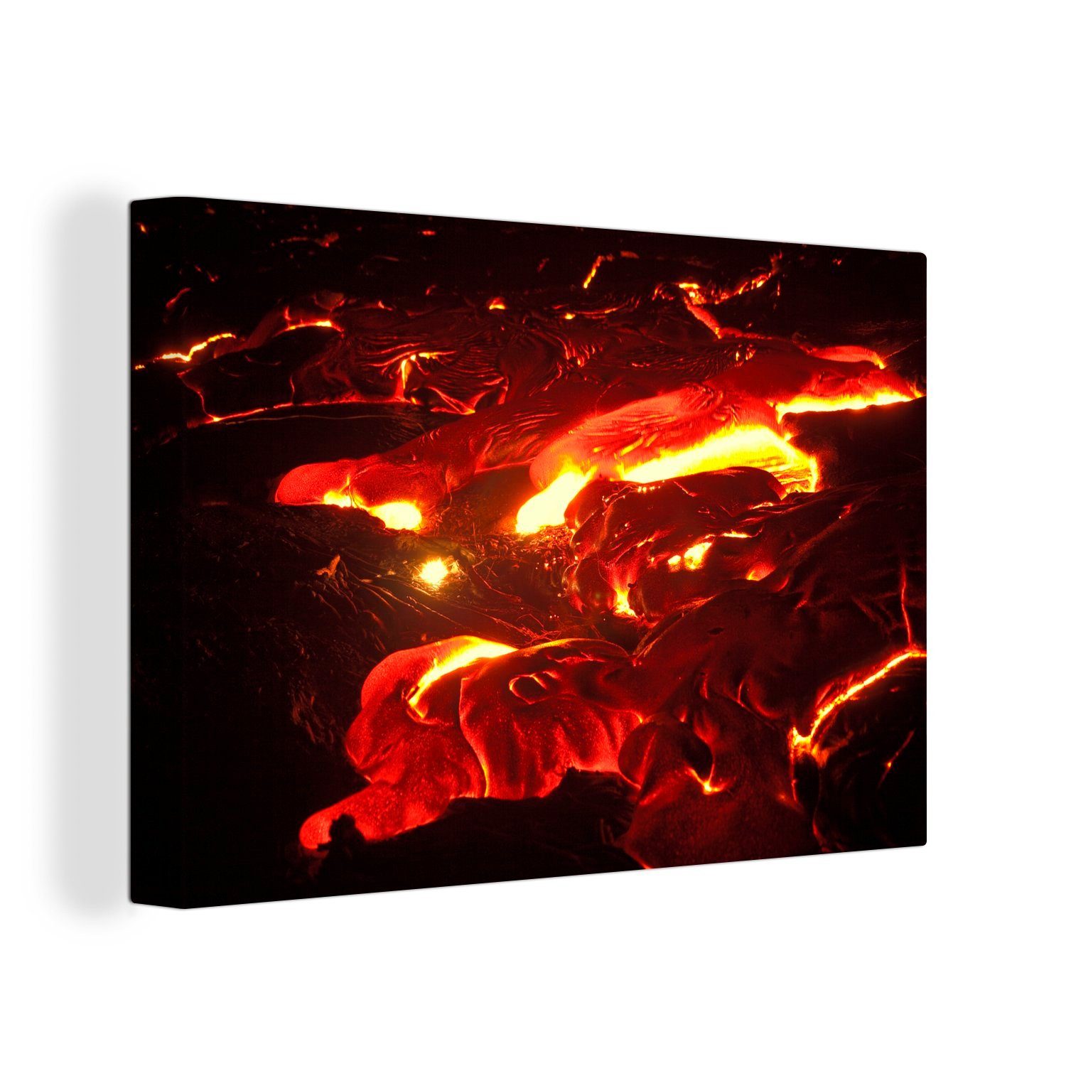 OneMillionCanvasses® Leinwandbild Fließende Lava in der Nacht, (1 St), Wandbild Leinwandbilder, Aufhängefertig, Wanddeko, 30x20 cm