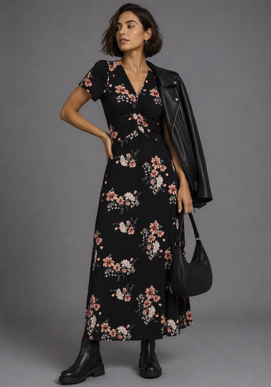 Laura Scott Sommerkleid mit romantischem Blumendruck und Raffung, Midikleid