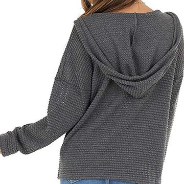 FIDDY Longshirt Modischer einfarbiger Kapuzenpullover mit Kordelzug