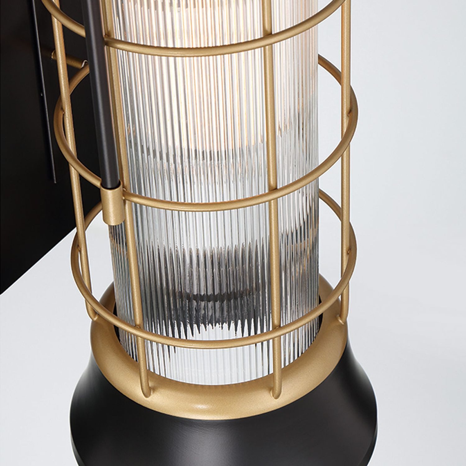 Licht-Erlebnisse Außen-Wandleuchte HADRIC, ohne Leuchtmittel, IP44 41.1 cm hoch aus Metall Riffelglas in Schwarz Gold E27 außen
