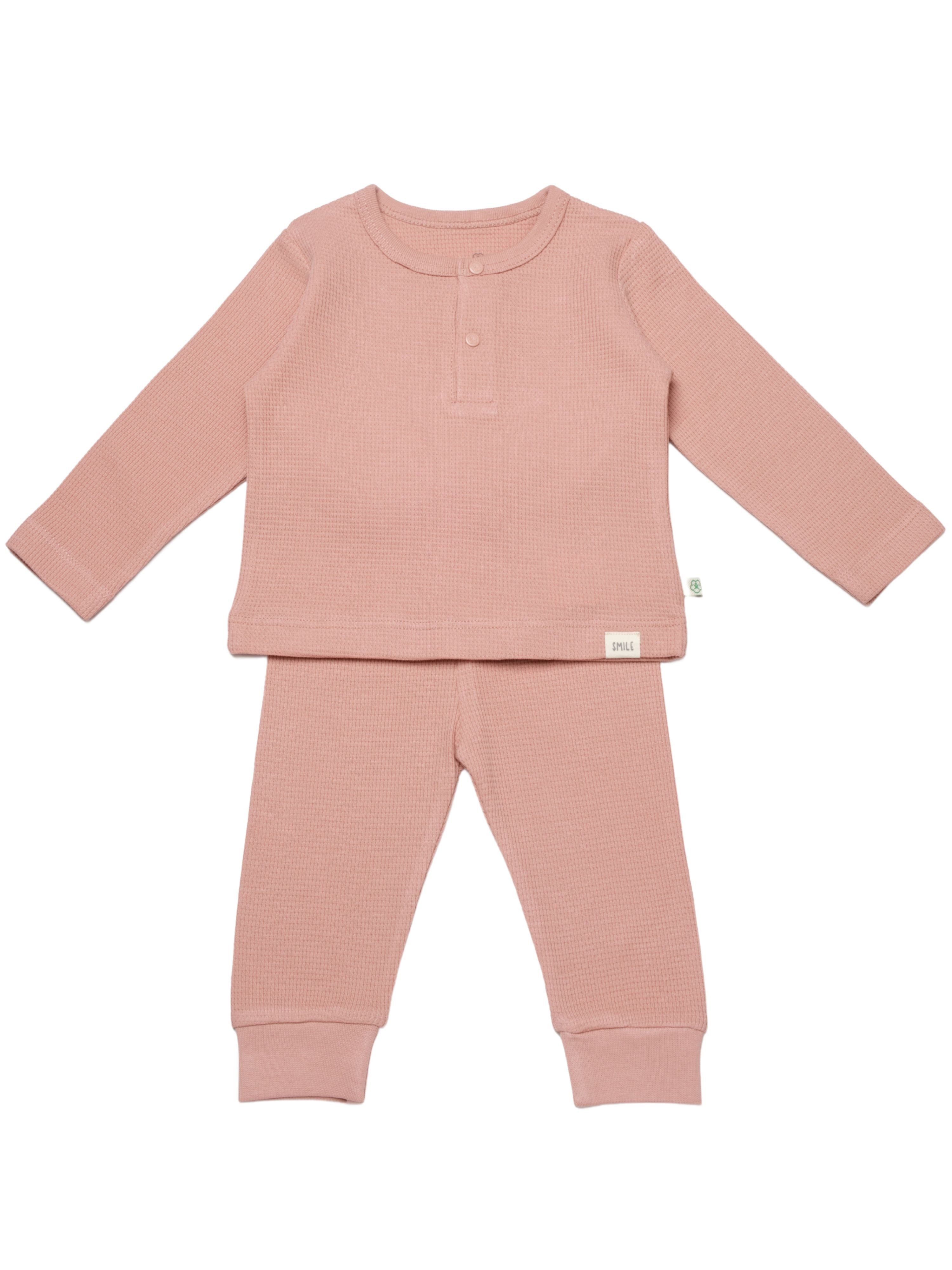 biorganic Langarmshirt & Hose Baby Waffle Smile für Jungen und Mädchen Unisex Langarm (2-tlg., Shirt & Hose) Waffelmuster, Bio-Baumwolle Größe 68-86