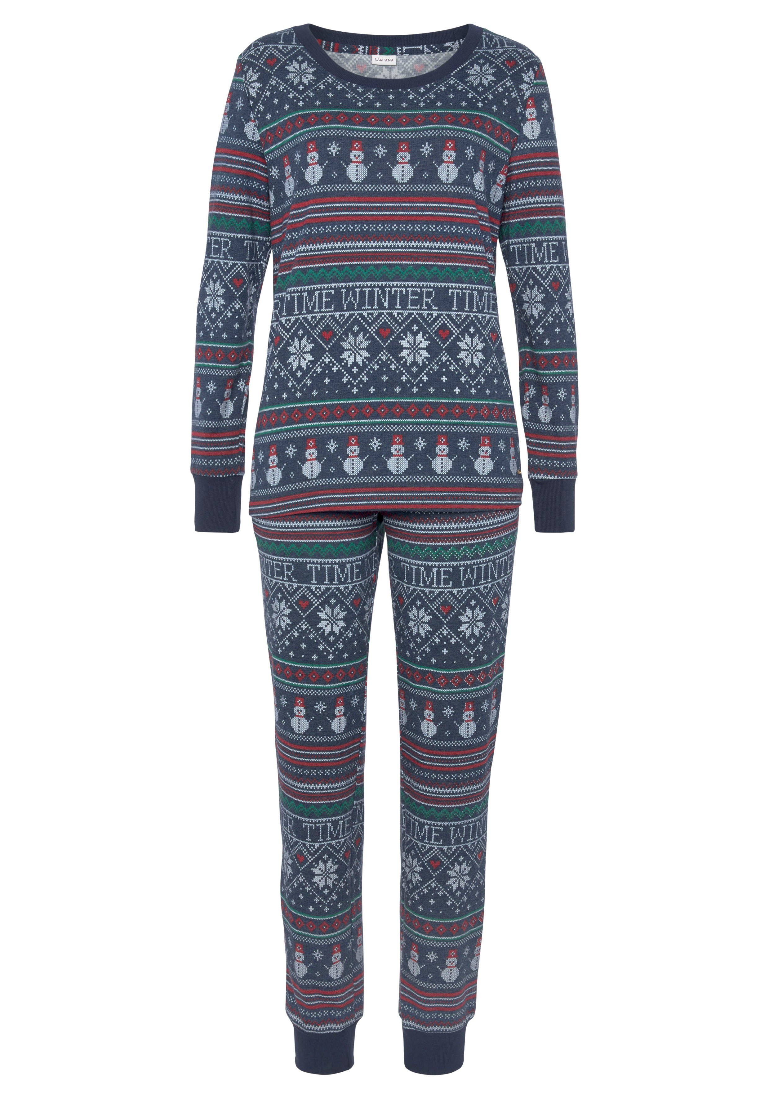 LASCANA Pyjama (2 tlg) mit winterlichem Druck günstig online kaufen