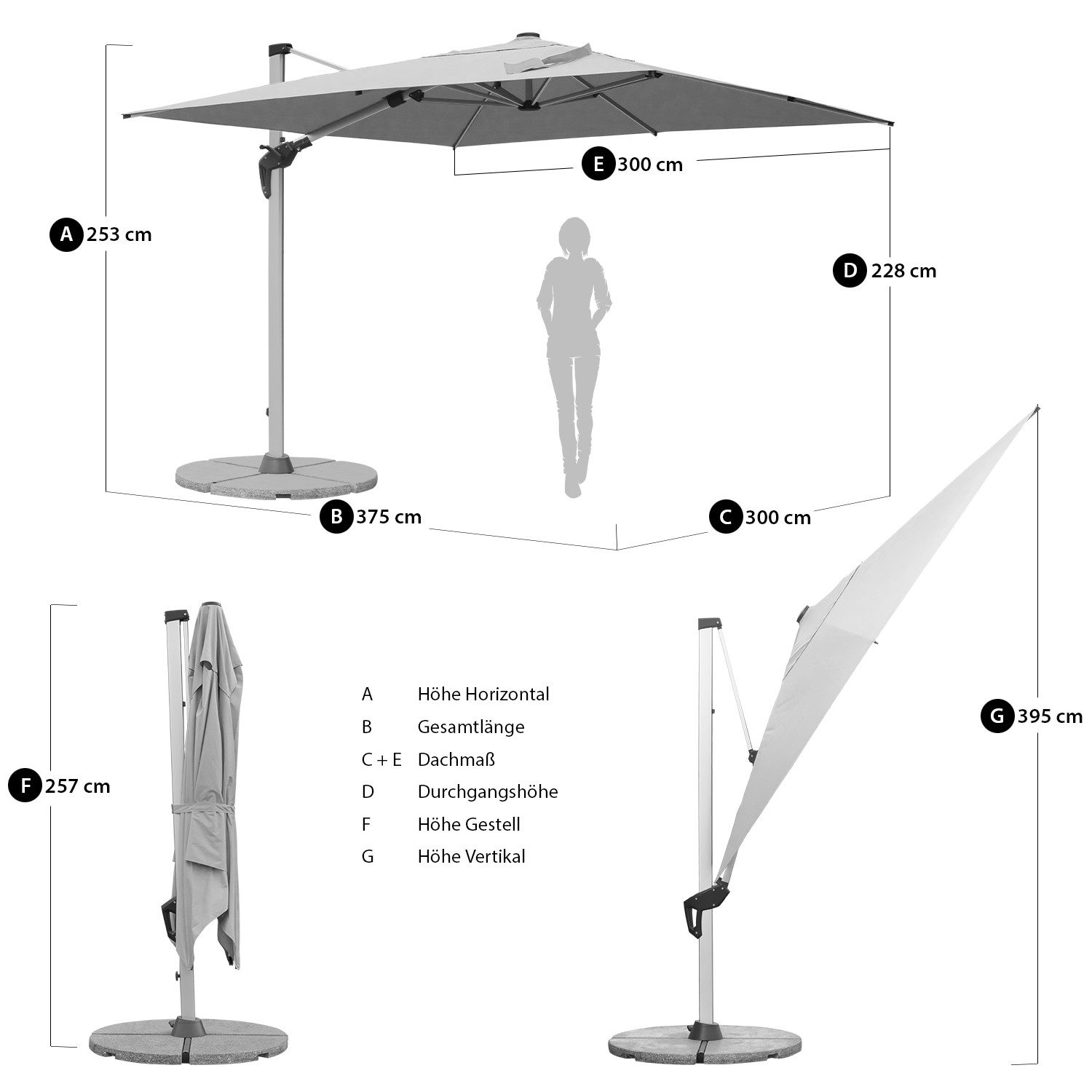 anndora-sonnenschirm Ampelschirm aus Aluminium Marktschirm, LxB: günstig online kaufen
