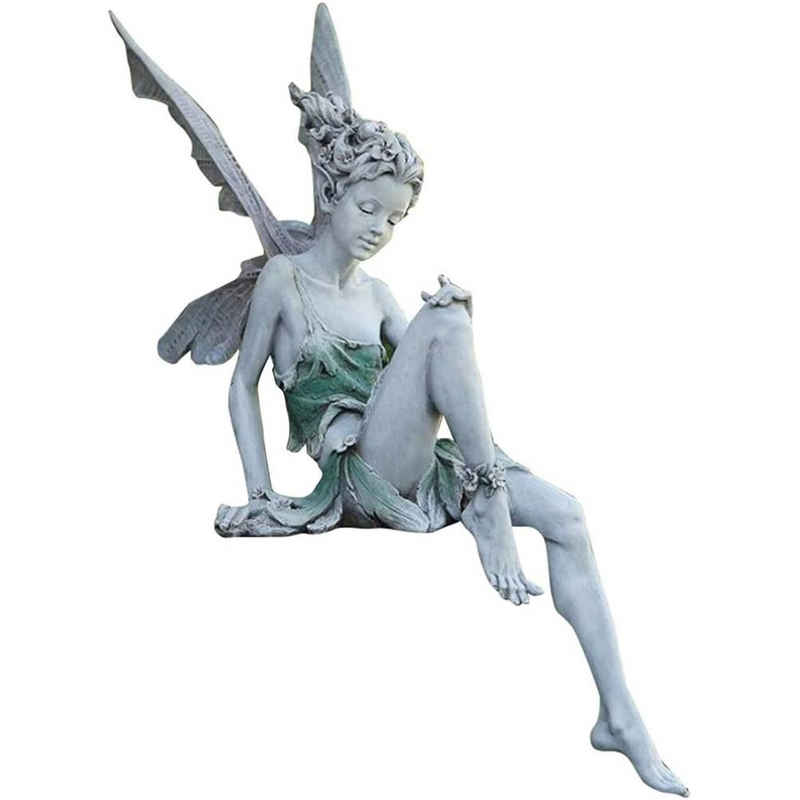FeelGlad Gartenfigur Elfen Figur,Sitzende mit Flügeln, gartendeko,Fee Figur