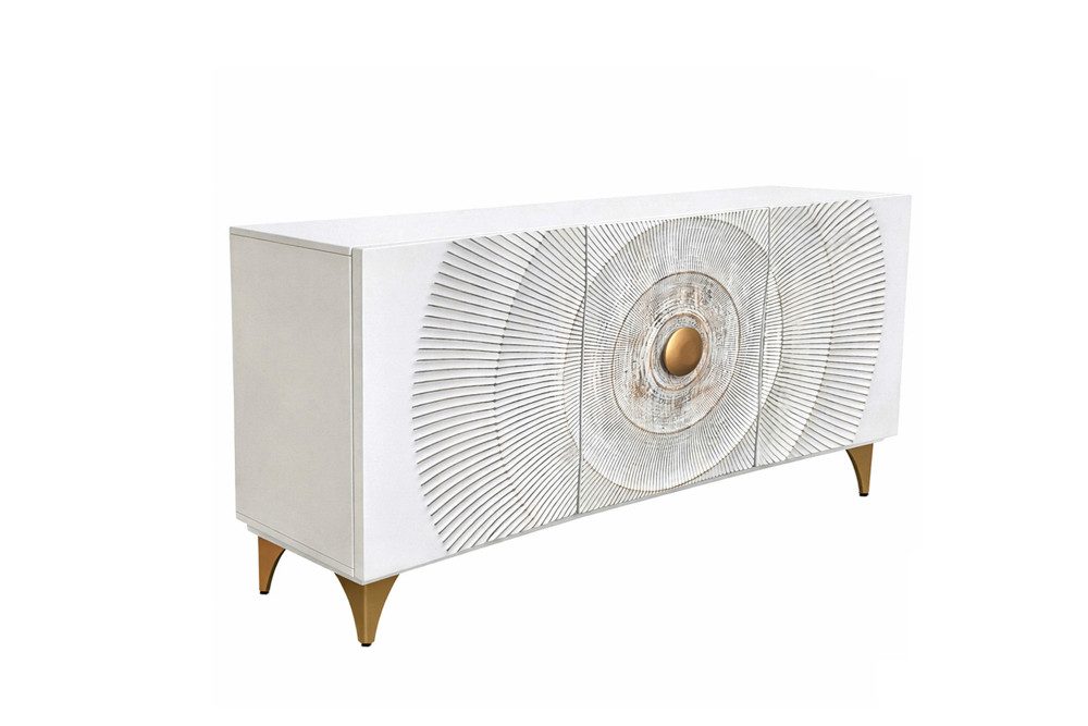 riess-ambiente Sideboard GOLDEN SUNSET 140cm weiß/gold - Massivholz, 3D-Front, Soft-Close (Einzelartikel, 1 St), handgefertigt mit viel Stauraum – ideal für Wohnzimmer & Esszimmer