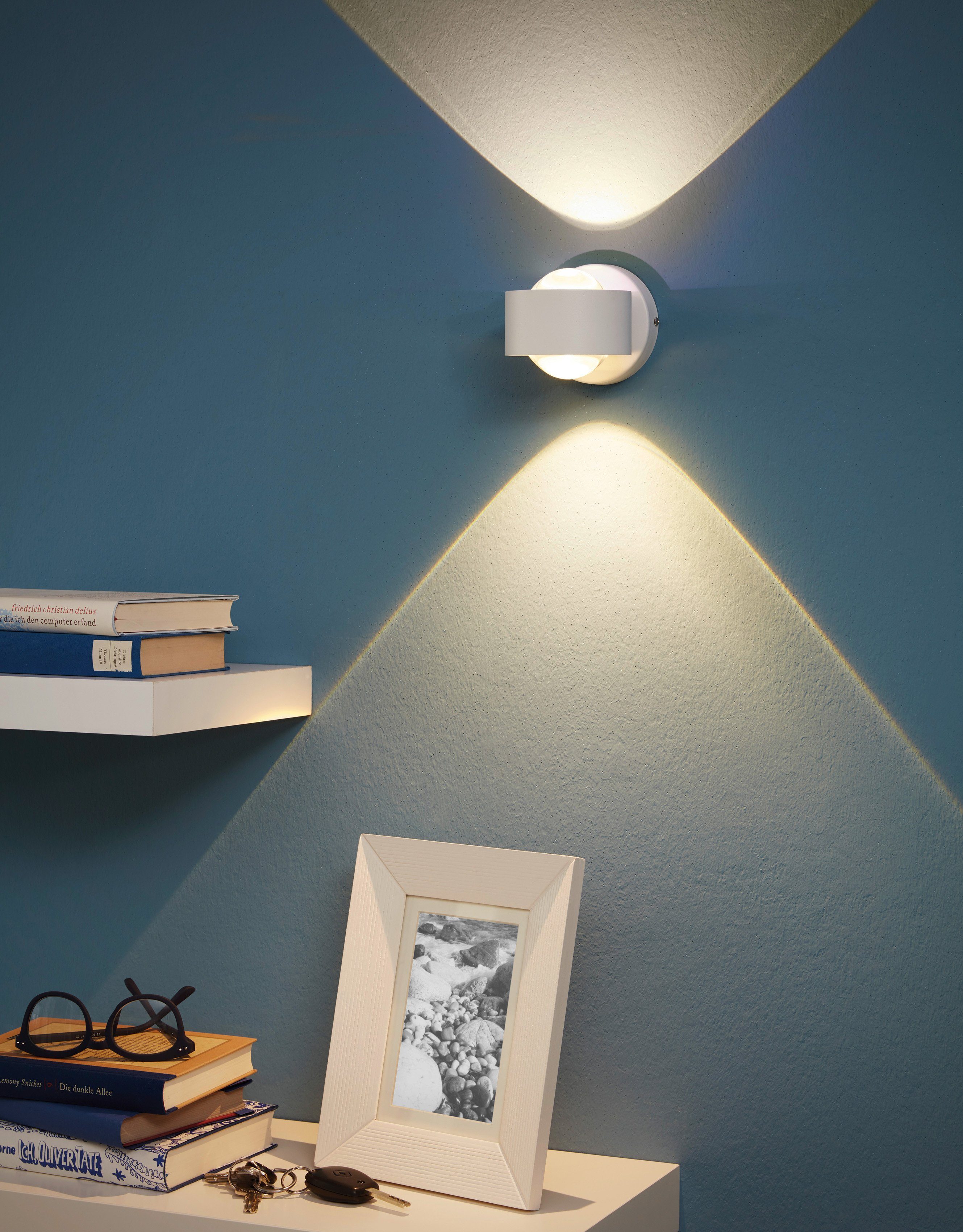 EGLO Wandleuchte ONO 2 Wandlampe, Alu und Kunststoff, IP20, Wohnzimmerlampe, Flurlampe, LED fest integriert, Warmweiß, Wand-/Deckenleuchte, L9 x H8 x AL13 cm, weiß, 2X2,5W inkl.