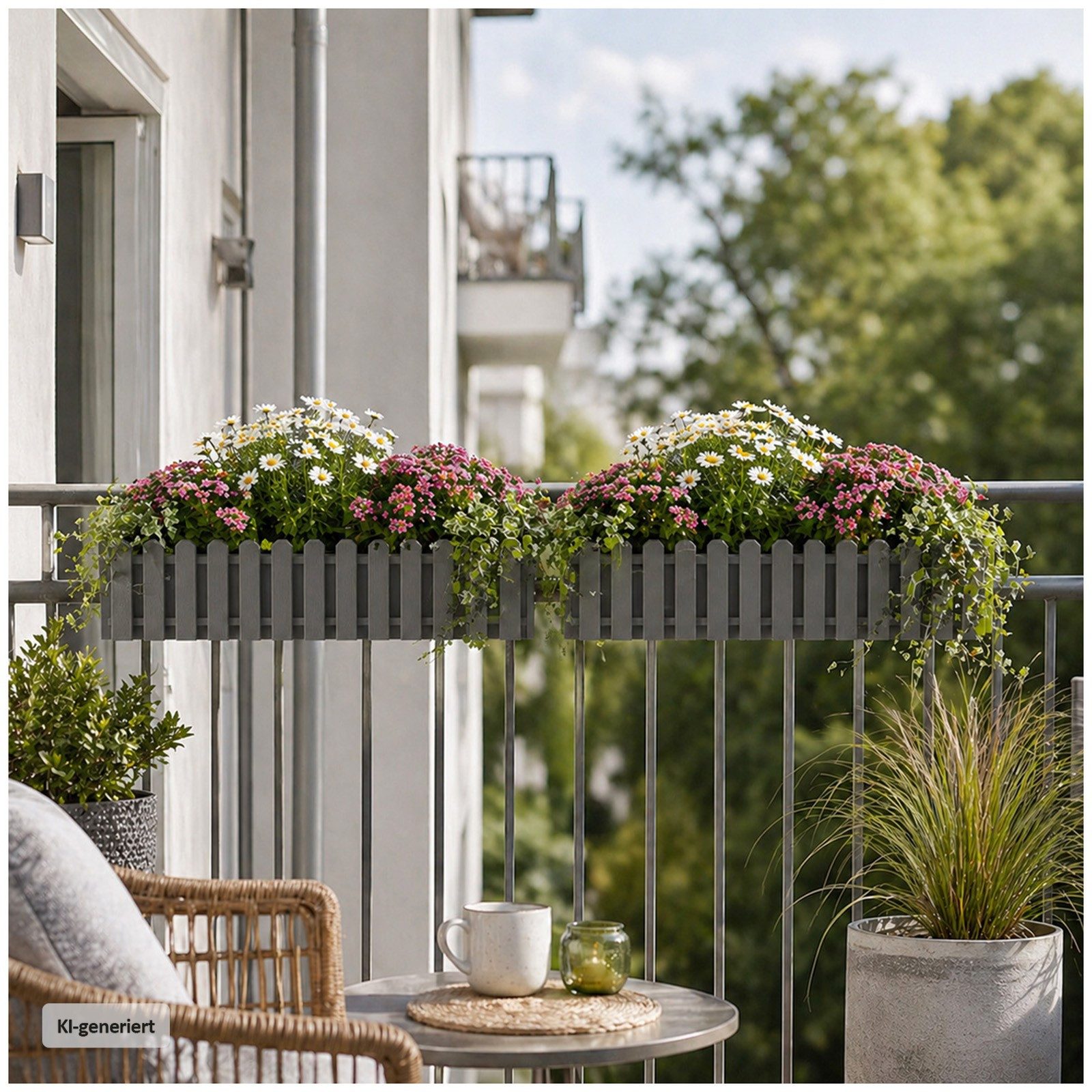 HTI-Living Blumenkasten Blumenkasten mit Wasserspeicher Nessa 75 cm Grau (1 Stück, 1 St., 1 Blumenkasten), inklusive Wasserstandsanzeige und Balkonhalterung