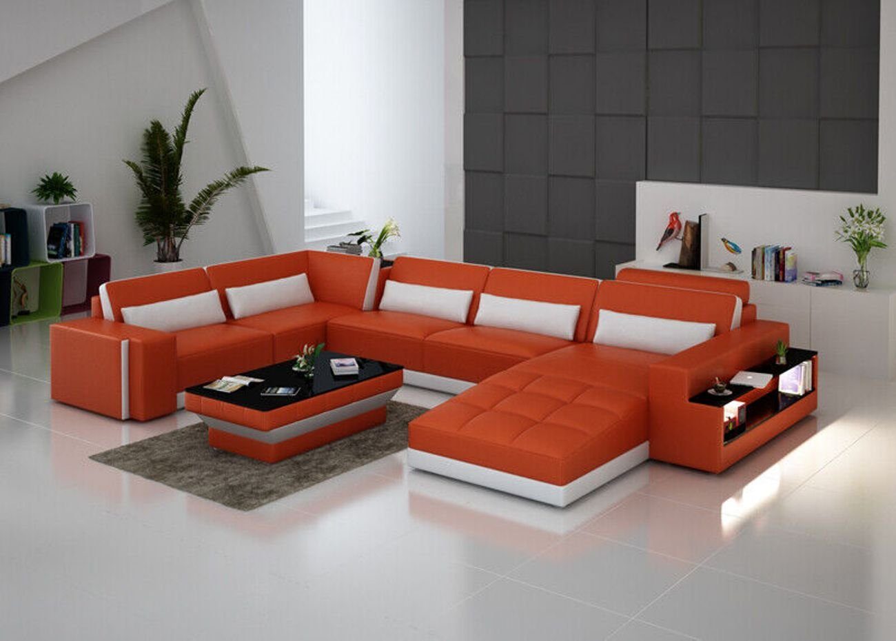 JVmoebel Ecksofa Ledersofa Couch Wohnlandschaft Ecksofa Garnitur Design Modern Sofa Orange