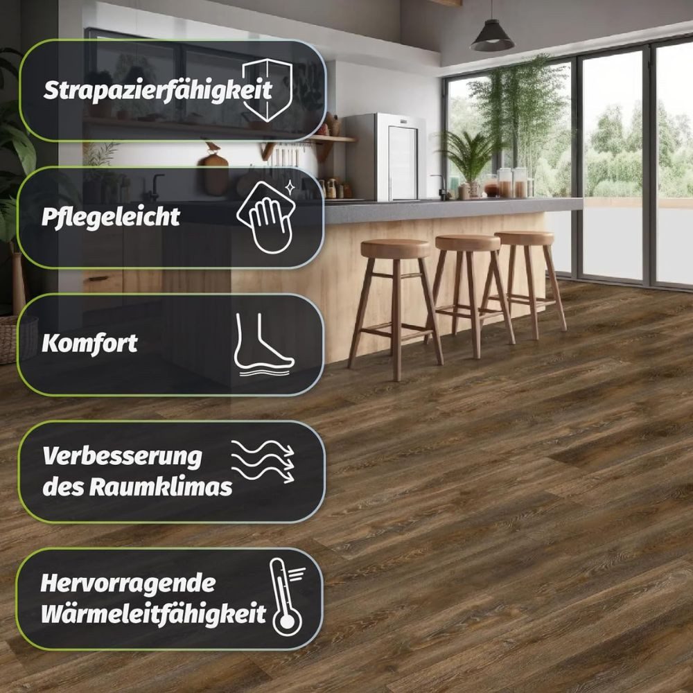 HORI Vinylboden HORI Klick-Hartvinylboden Eiche, Boden für Wohnräume Trittschall, Rigid SPC, Cairns, XXL Bodenbelag, Paket, 8 Stück pro Paket, Leicht zu installieren, geräuschdämpfend und feuchtigkeitsbeständig.
