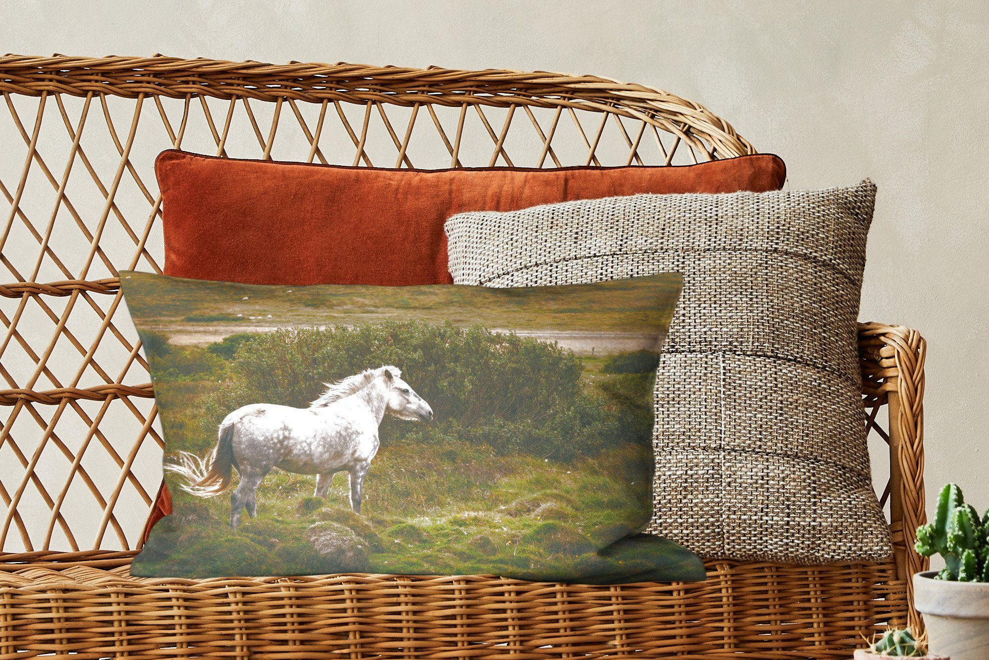 MuchoWow Schlafzimmer Island, - Dekoration, Füllung, mit Wohzimmer Zierkissen, Weiß Dekokissen - Dekokissen Pferd