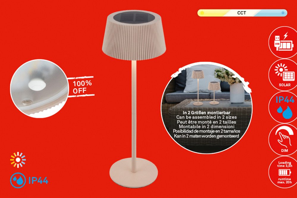 Briloner Leuchten LED Außen-Tischleuchte ALIA, LED fest integriert, 12x34 cm, Indoor/Outdoor, Balkon, Terrasse, Wohnzimmer