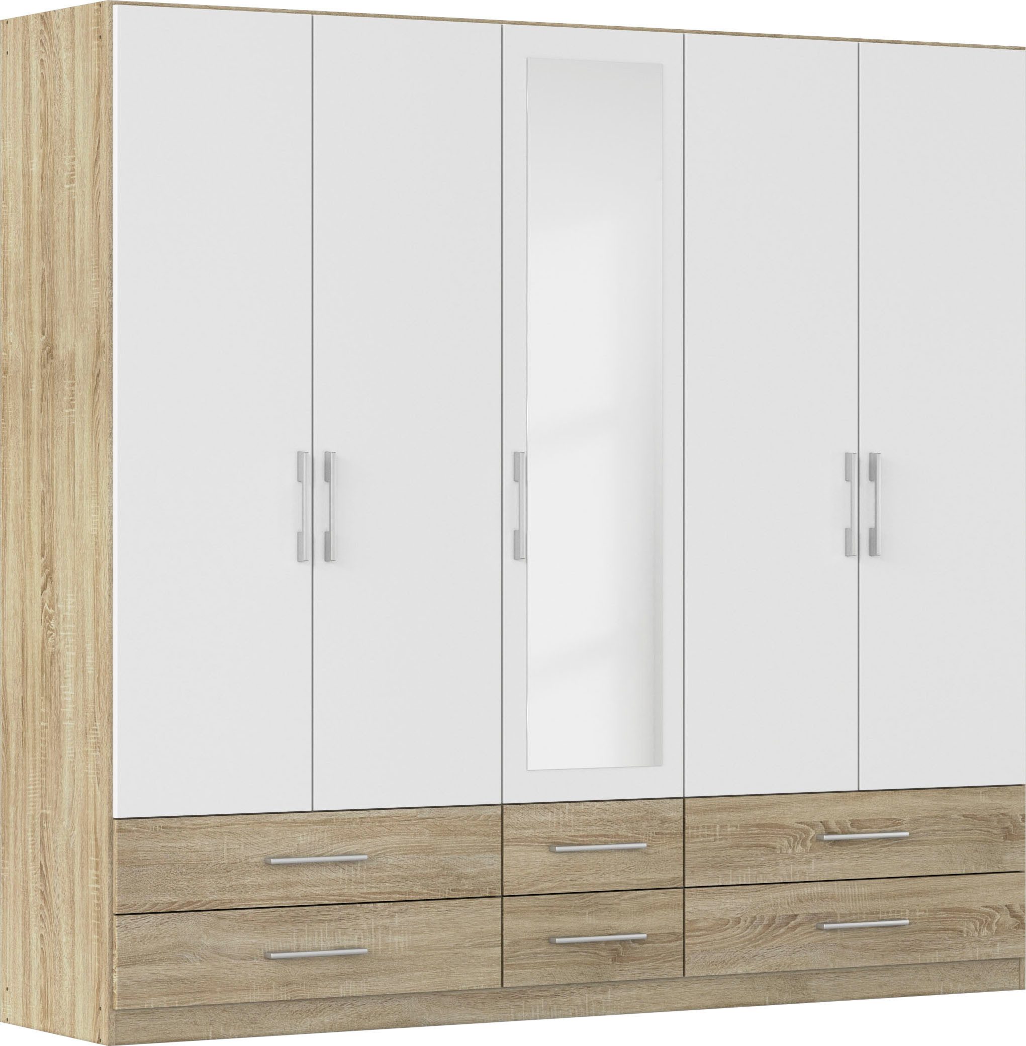 rauch Kleiderschrank Schrank Garderobe Wäscheschrank HERSBRUCK in 2 Breiten (Breiten: 226 oder 271 cm, Höhe 210 cm) mit 6 großzügigen Schubladen sowie Spiegeltüren MADE IN GERMANY