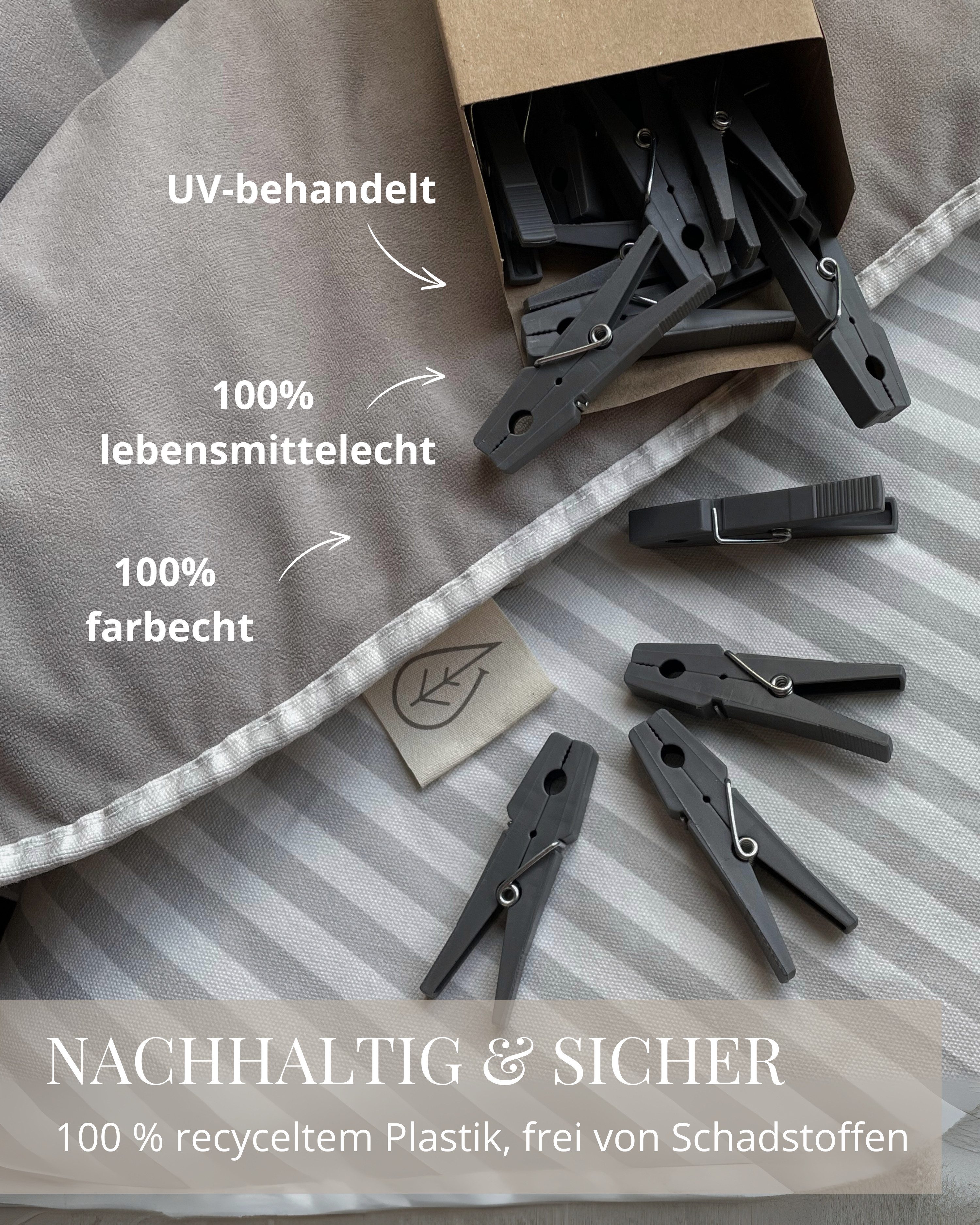 LIVLIG Wäscheklammern Wäscheklammerbeutel mit 50 Wäscheklammern, Klammersack, Aufbewahrungsbeutel, 50 Klammern aus recyceltem Kunststoff