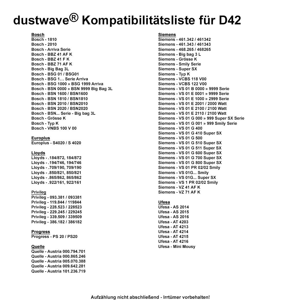 Dustwave Staubsaugerbeutel St., Sparpack, 1 - 2001, Sparpack, 10 für Hepa-Filter zuschneidbar) BA 10 + Base Staubsaugerbeutel passend (ca. 15x15cm