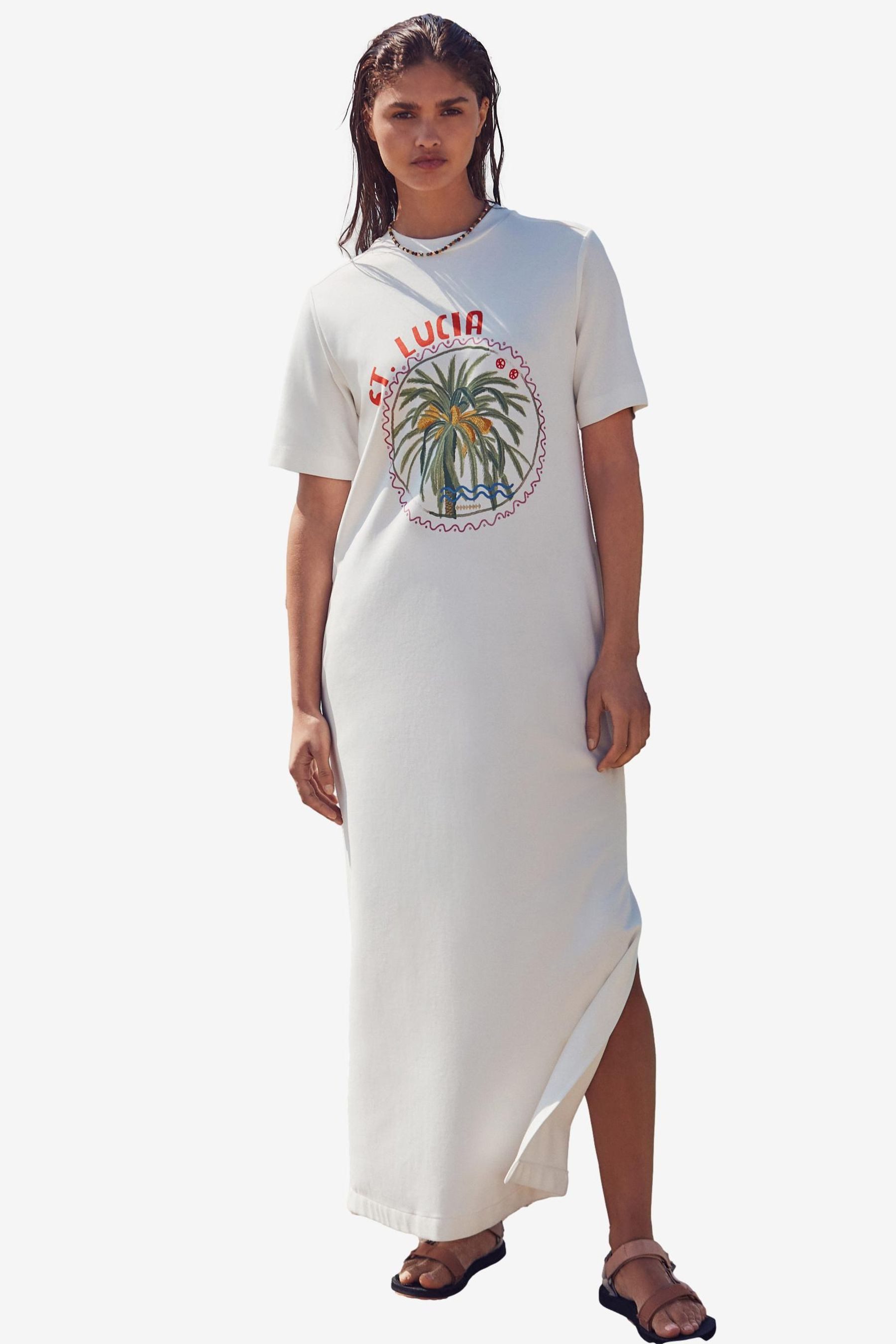 Next Maxikleid Schweres Maxi-T-Shirt-Kleid mit Flügelärmeln günstig online kaufen