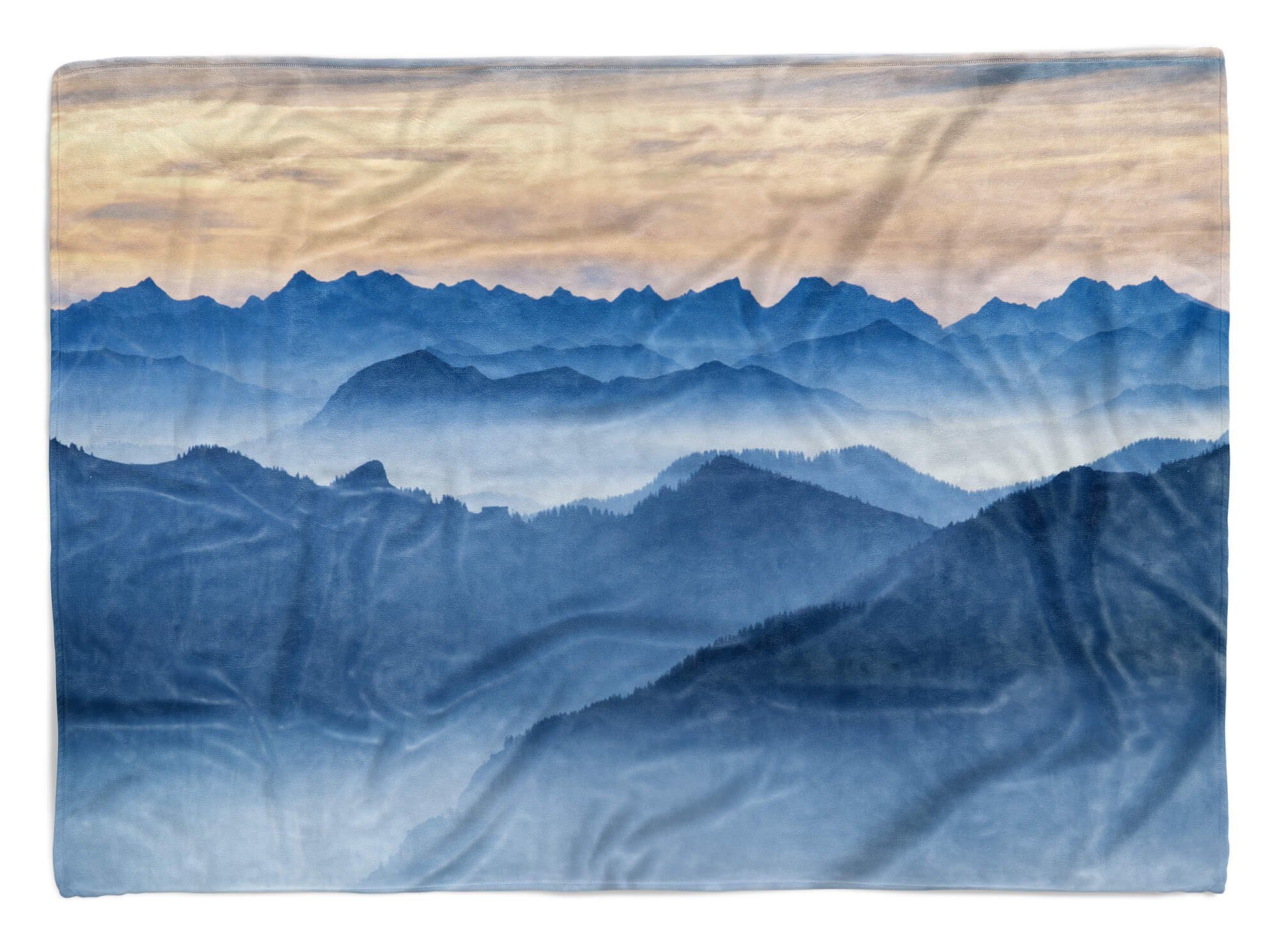 Sinus Art Handtücher Handtuch Strandhandtuch Bäume Saunatuch Baumwolle-Polyester-Mix Nebel Fotomotiv Kuscheldecke Bergkette Natur, Handtuch (1-St), mit