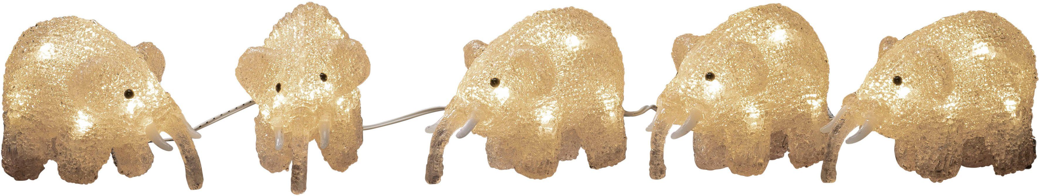 KONSTSMIDE LED Dekofigur LED Acryl Elefanten, 5er-Set, 40 warm weiße Dioden, LED fest integriert, Warmweiß