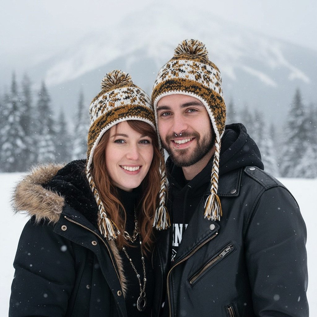Guru-Shop Strickmütze Wollmütze mit Ohrenklappen, Norwegermütze,..