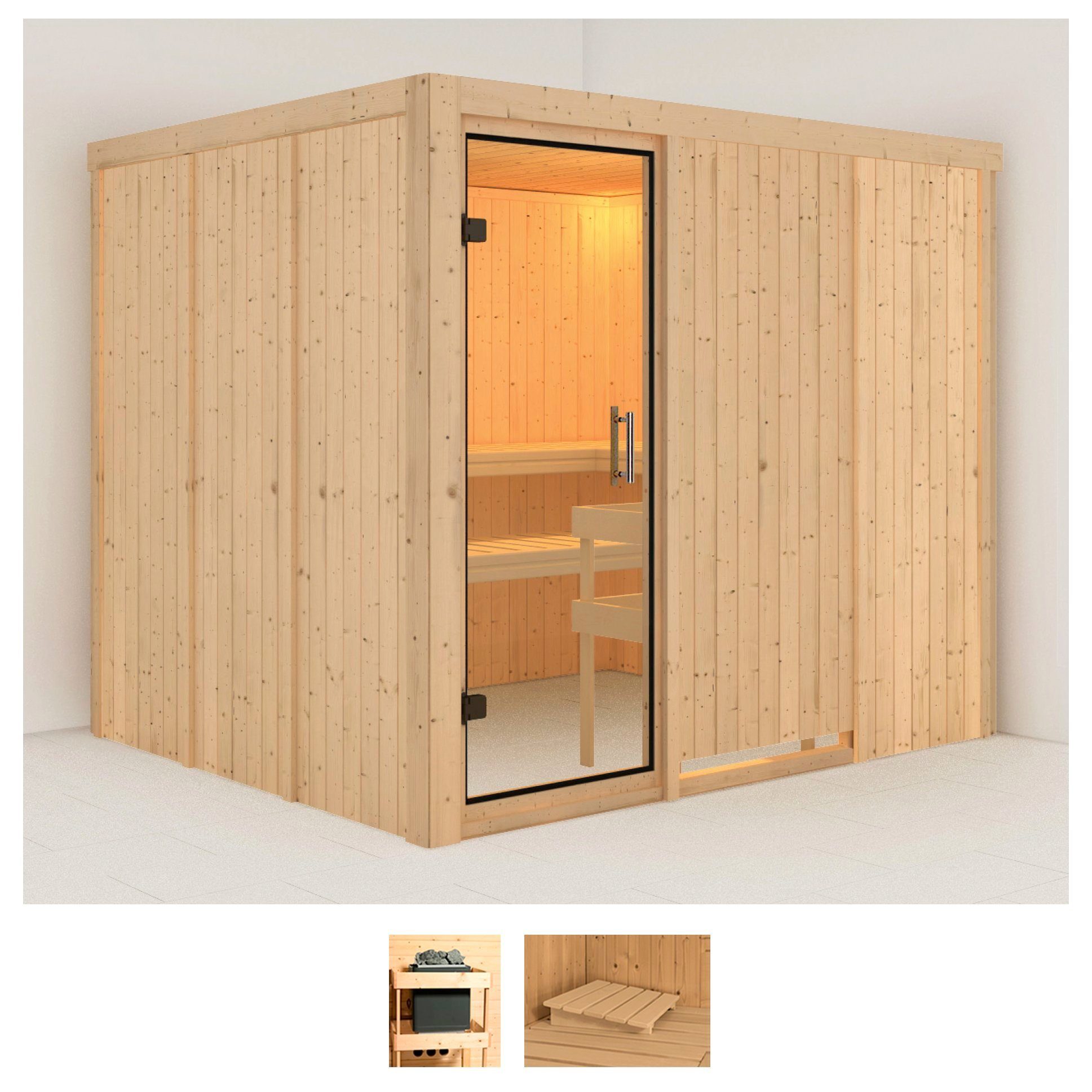 Karibu Sauna Gitte, BxTxH: 231 x 196 x 198 cm, 68 mm, (Set) ohne Ofen