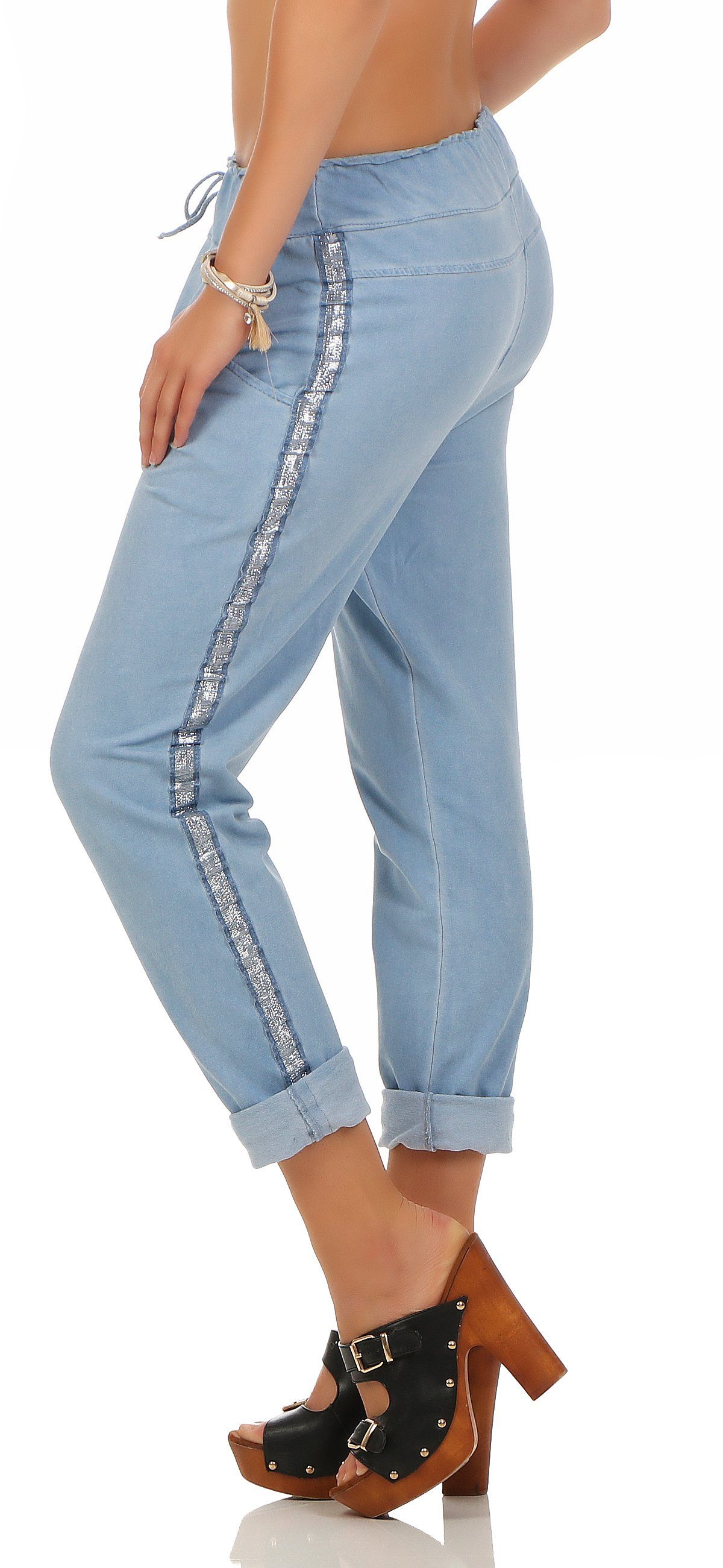 Mississhop Jogginghose Damen Baumwollhose seitlichen Glitzerstreifen günstig online kaufen