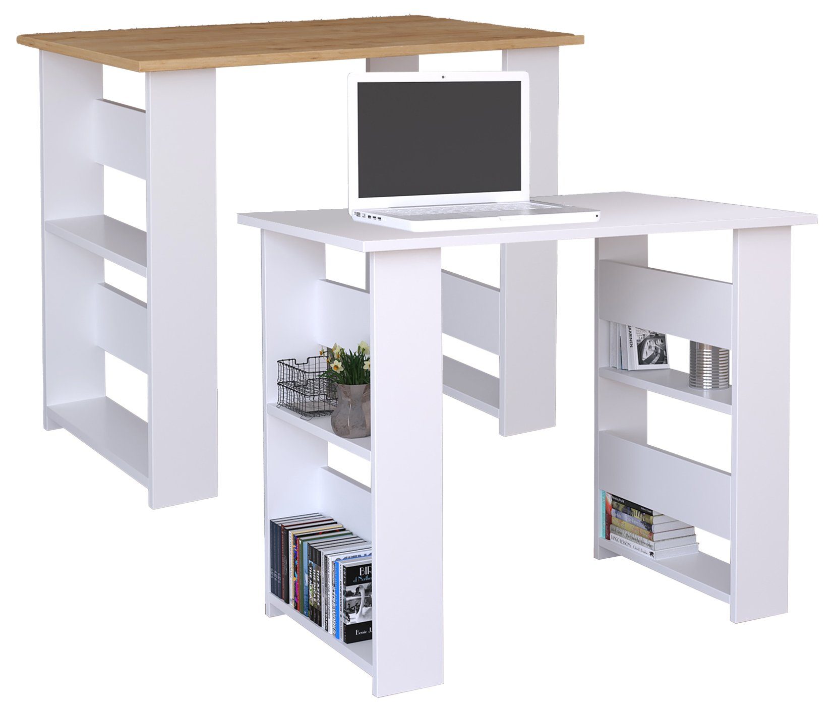VCM Schreibtisch / Efilo Weiß Schreibtisch Honig-Eiche Computertisch Holz