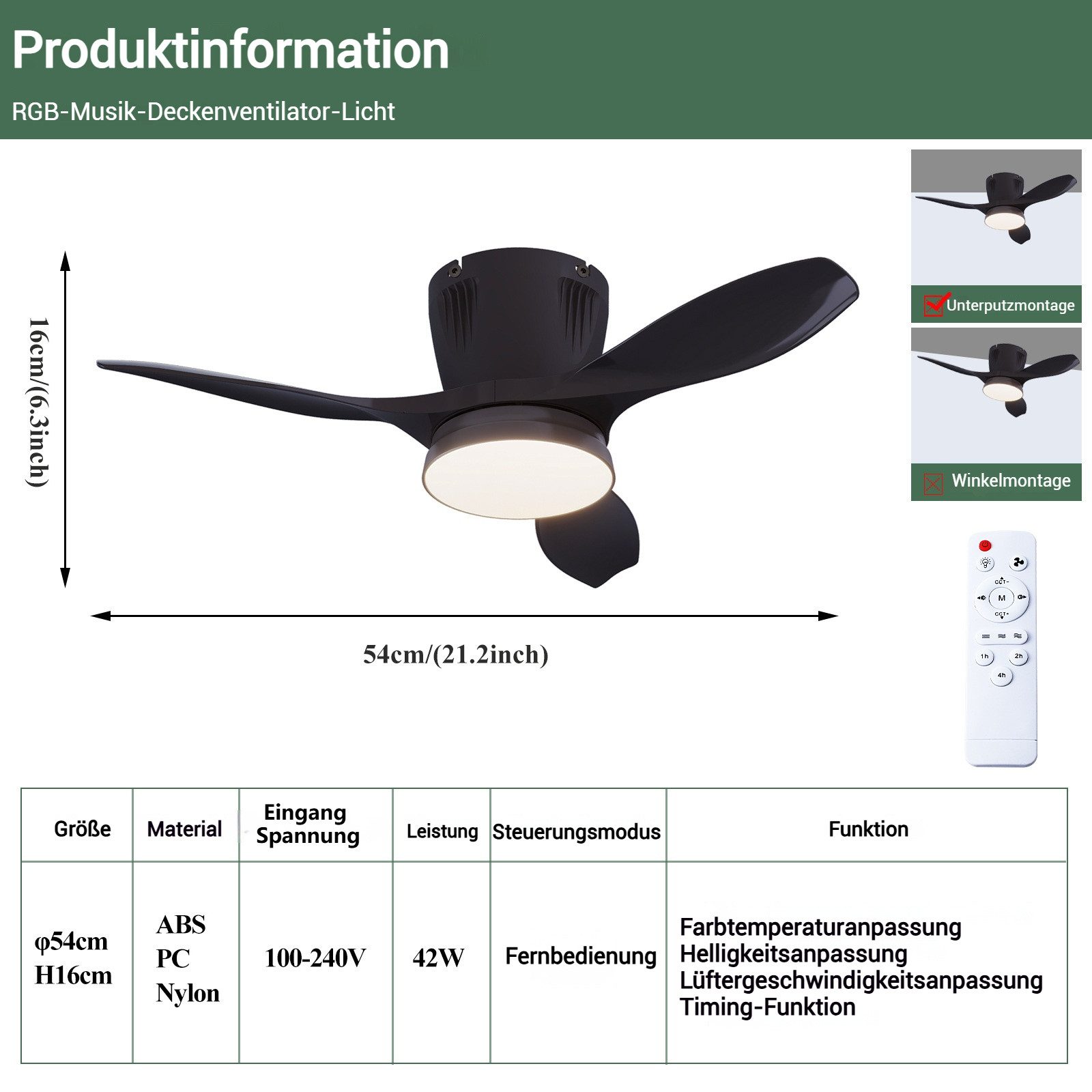 PRIISF Deckenleuchten Leise Deckenventilator Windmaschine Lüfter Lampe 54 c günstig online kaufen