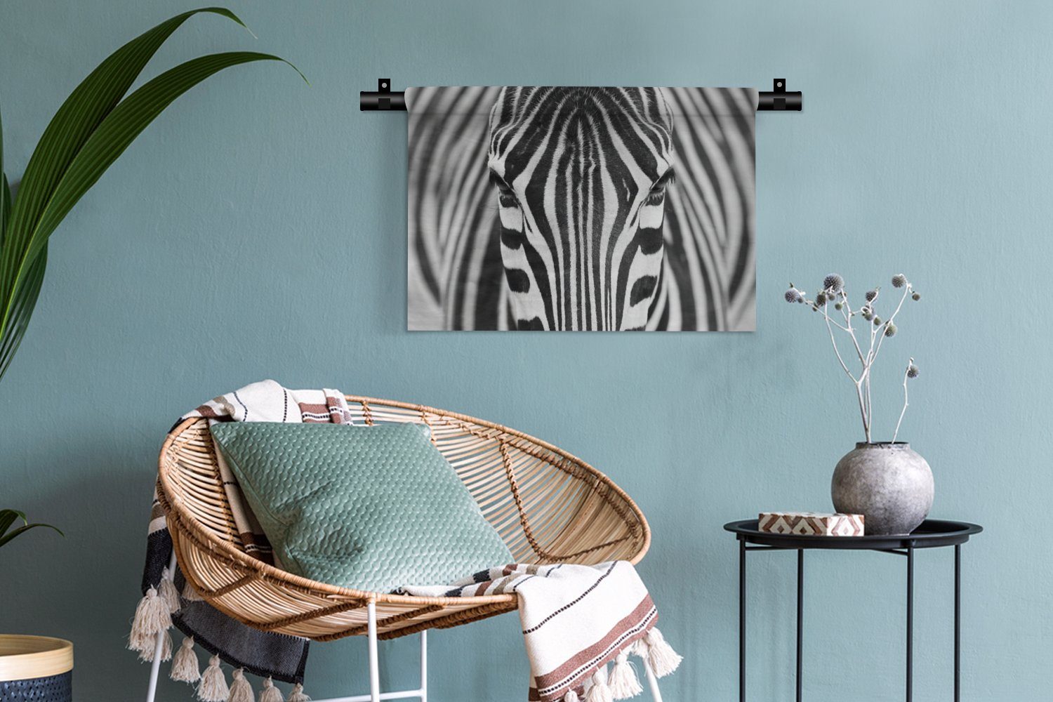 Kleid, - Wandbehang, - Wanddekoobjekt Wohnzimmer, Kinderzimmer weiß Wanddeko Tiere - Schlafzimmer, Zebra MuchoWow Porträt, Schwarz und für