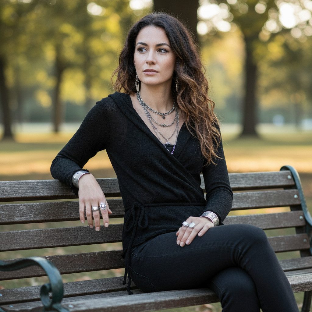 Guru-Shop Longsleeve Wickelshirt, Baumwollstrick Pullover,.. alternative Bekleidung