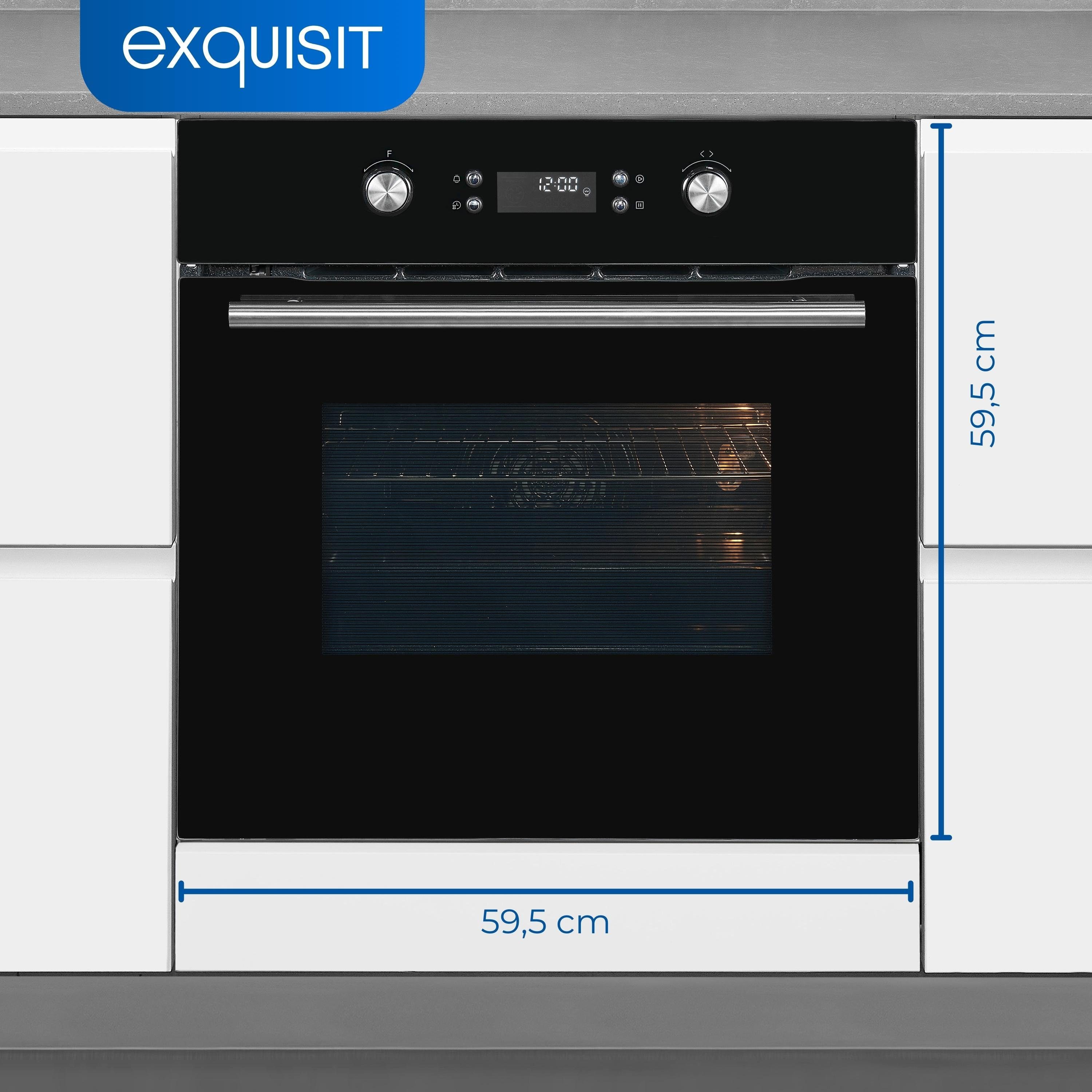 exquisit Einbaubackofen EBEP697-H-030, Pyrolyse-Selbstreinigung, Eco-Funktion, 4-fach-verglaste Tür, versenkbare Knebel