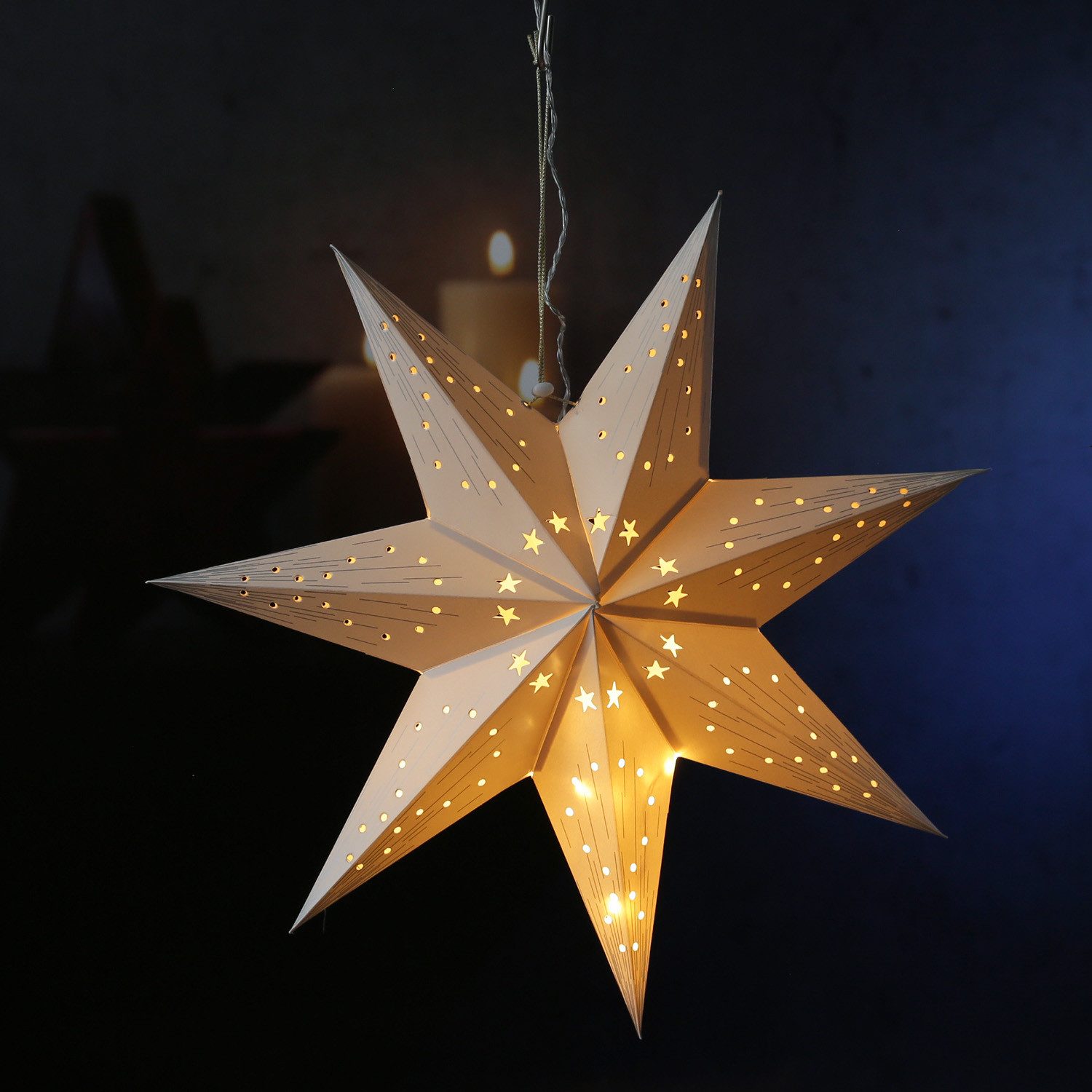 MARELIDA LED Stern Papierstern Weihnachtsstern Faltstern beleuchtet 40cm Batterie weiß, LED Classic, warmweiß (2100K bis 3000K)