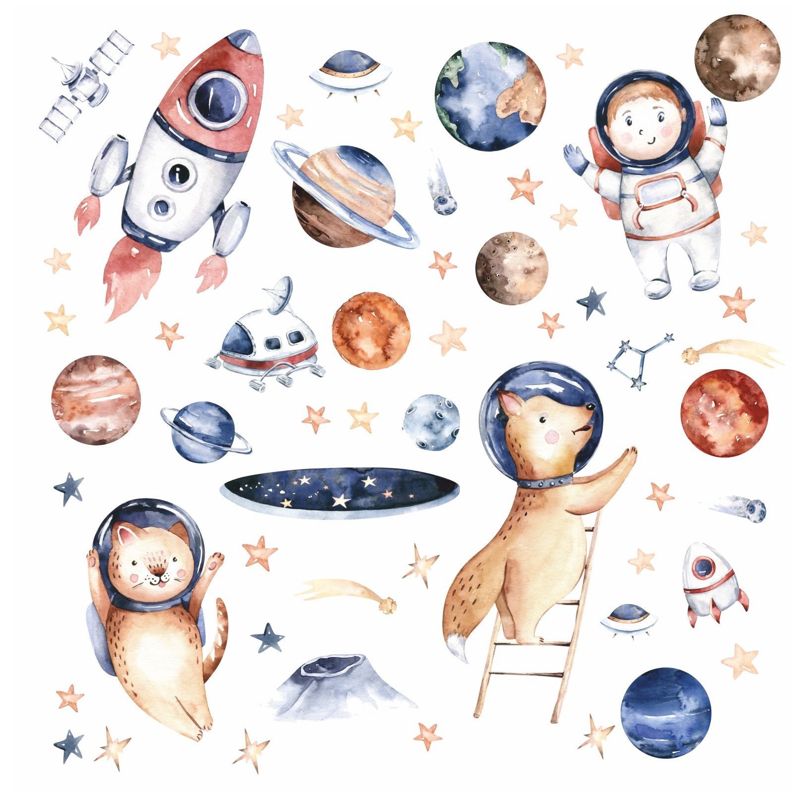 nikima Wandtattoo 226 Wandtattoo Weltall Astronaut -Größe 750 x 420 mm (PVC-Folie), In 6 vers. Größen